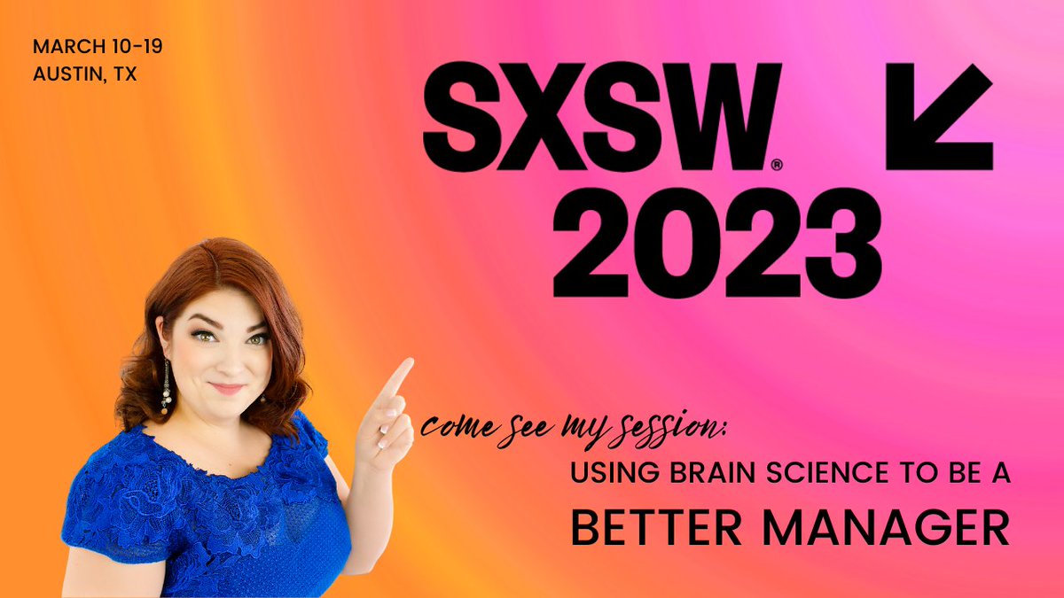 thebrainybiz's tweet photo. So...this is happening! I am so honored to be one of the speakers chosen for the amazing stage at @sxsw 2023! Thank you for everyone who voted for Using Brain Science to be a Better Manager--will I see you in Austin?
#behavioraleconomics #behavioralscience #sxsw #sxswpresenter https://t.co/98YskQUXW2