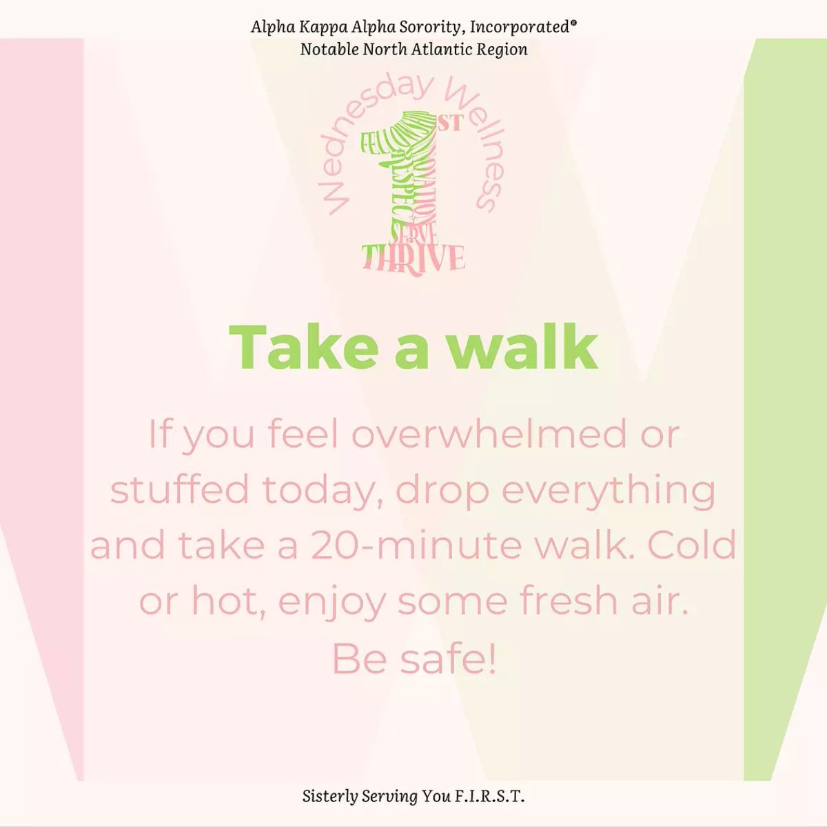 Happy Wednesday! BREATHE! Refresh with a quick walk to indulge In fresh air. #wednesdaywellness #mentalhealth #aka1908 #akanar1908 #nar1908 #soaringwithaka #sisterlyservingyoufirst