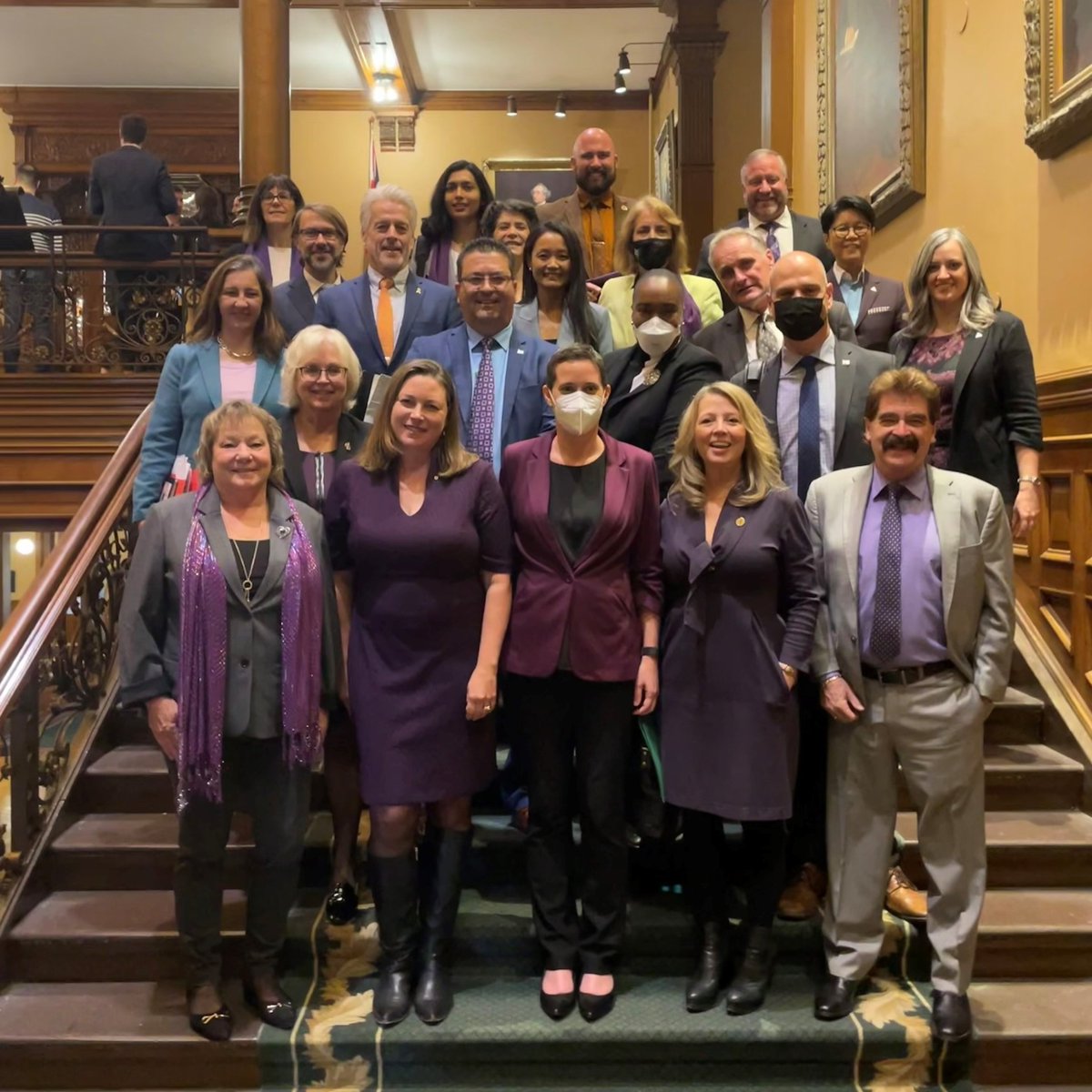 kristynwongtam's tweet photo. Proud to wear purple with my @OntarioNDP caucus in solidarity with @CUPEOntario @osbcucscso education workers. 

Everyone in Ontario knows that #39kIsNotEnough.
ONDP will keep pressuring the Ford government to respect education workers and give them a fair deal.

#onted #onpoli https://t.co/rdp7xRN3Pr