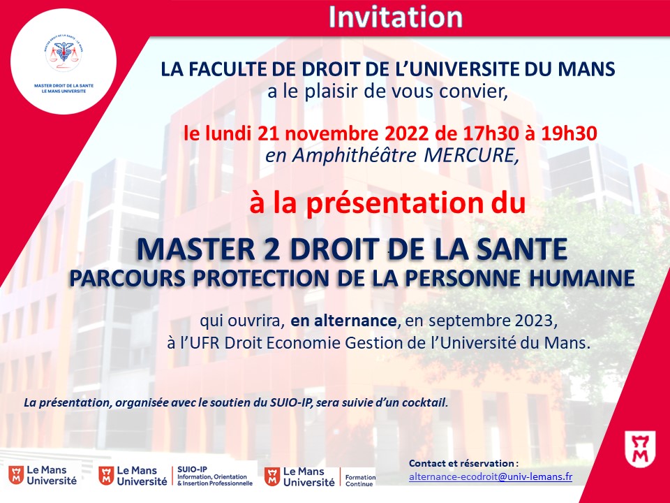 Vous aimeriez accueillir un étudiant spécialisé en Droit de la Santé en alternance? Rejoignez-nous, le 21 novembre prochain, pour découvrir le tout nouveau Master Droit de la santé et ses étudiants!