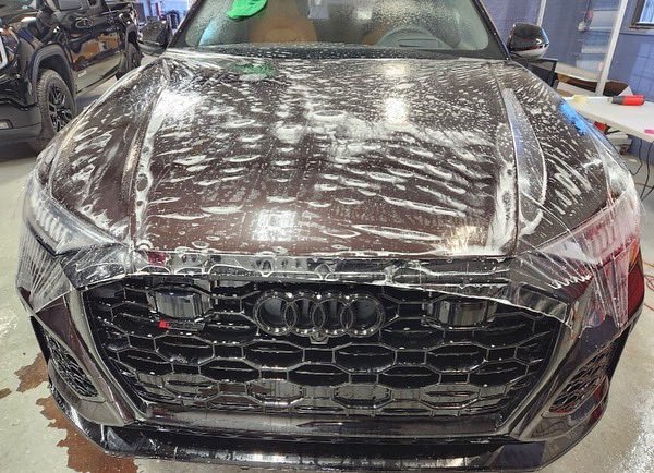 AutoActionNJ's tweet image. Check out this 2022 Audi RS Q8 that just left our shop! Our team did a stunning full wrap using Llumar gloss! Full PPF done &amp;amp; a K-40 Radar System! Looks incredible! Some pictures of the process included 🔥 #llumar #llumarppf #llumarpaintprotectionfilm #audi