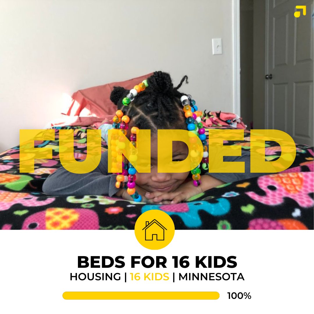 FUNDED!! 🎉 
Thanks to your generosity, 16 kids and their families have been blessed with a brand new bed and dream kit. By funding this project, you’re giving children a space of their own while supporting productive sleep to help them learn and grow.

Thank You Lifters! 🙌
