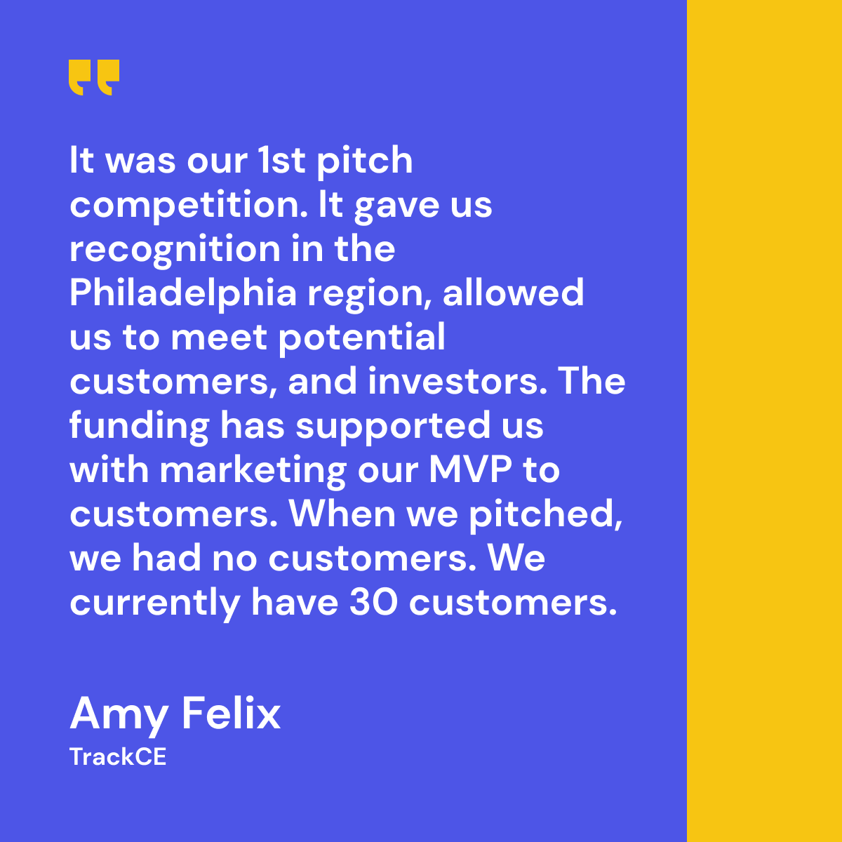 With the 2nd #CBKventures #PitchCompetition coming on Nov 18, we caught up with past winner Amy Felix, to talk about how her company <a href="/TrackCE/">TrackCE</a> has grown. Read more here: bit.ly/3TDkNsG

#1Philadelphia #InnovationWeekendPHL @codedbykids <a href="/plainsightvc/">Plain Sight Capital</a>