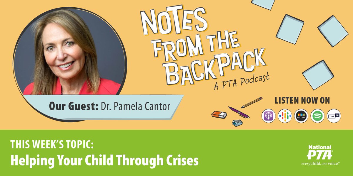 1stDistrictPTA's tweet image. Since the start of 2020, it feels like there&apos;s been one crisis after another. How should we talk with our children about these topics? In the latest episode of #BackpackNotes, we spoke with @DrPamelaCantor of @Turnaround to get her advice. Listen now at …