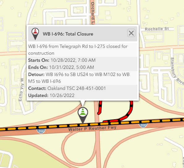WWJTraffic's tweet photo. π¨JUST INπ¨ - WB I-696 from Telegraph Rd to I-275 scheduled to CLOSE this weekend. #knowbeforeyougo #detroitforward #wwjtraffic #traffic LIVE> https://t.co/wXyxPh5rKp Updates with @Audacy @WWJ950
More: https://t.co/C853ixNzJ5 https://t.co/kOQSlMlii1