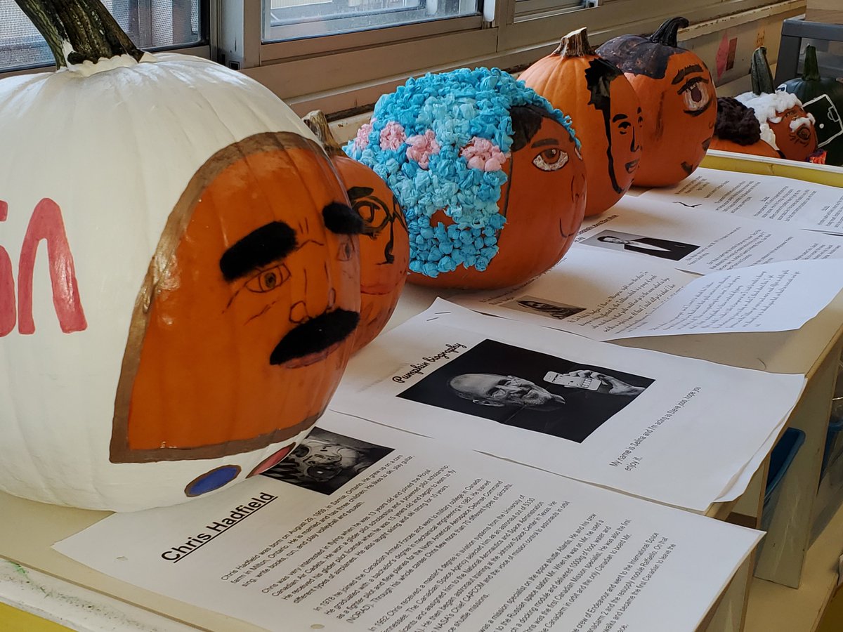 HarnettRachel's tweet image. Our pumpkin biographies by this junior class are awesome! Well done grade 5's!!! Can you tell who they are? 😋