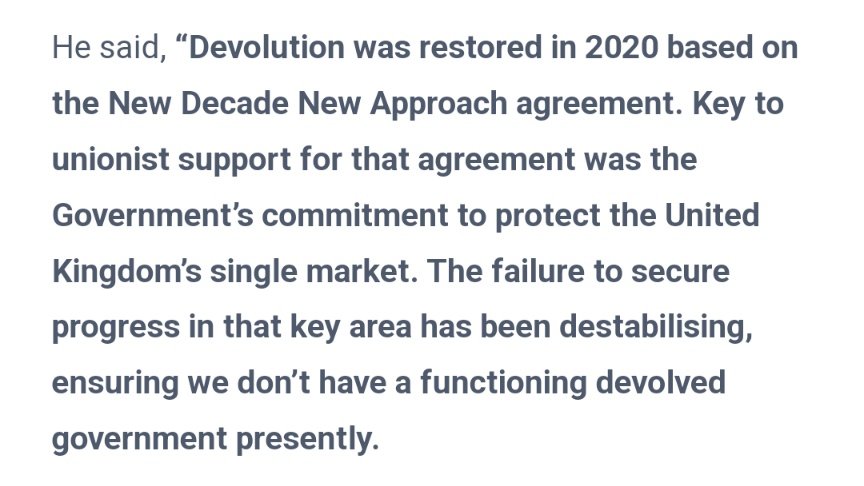2 points here on this from Gavin Robinson today: 1) by the time devolution was restored the DUP had already agreed to an Irish Sea Border, so his excuse here is fallacious. 2) when has the DUP ever cared about something having support from all sections of the community?