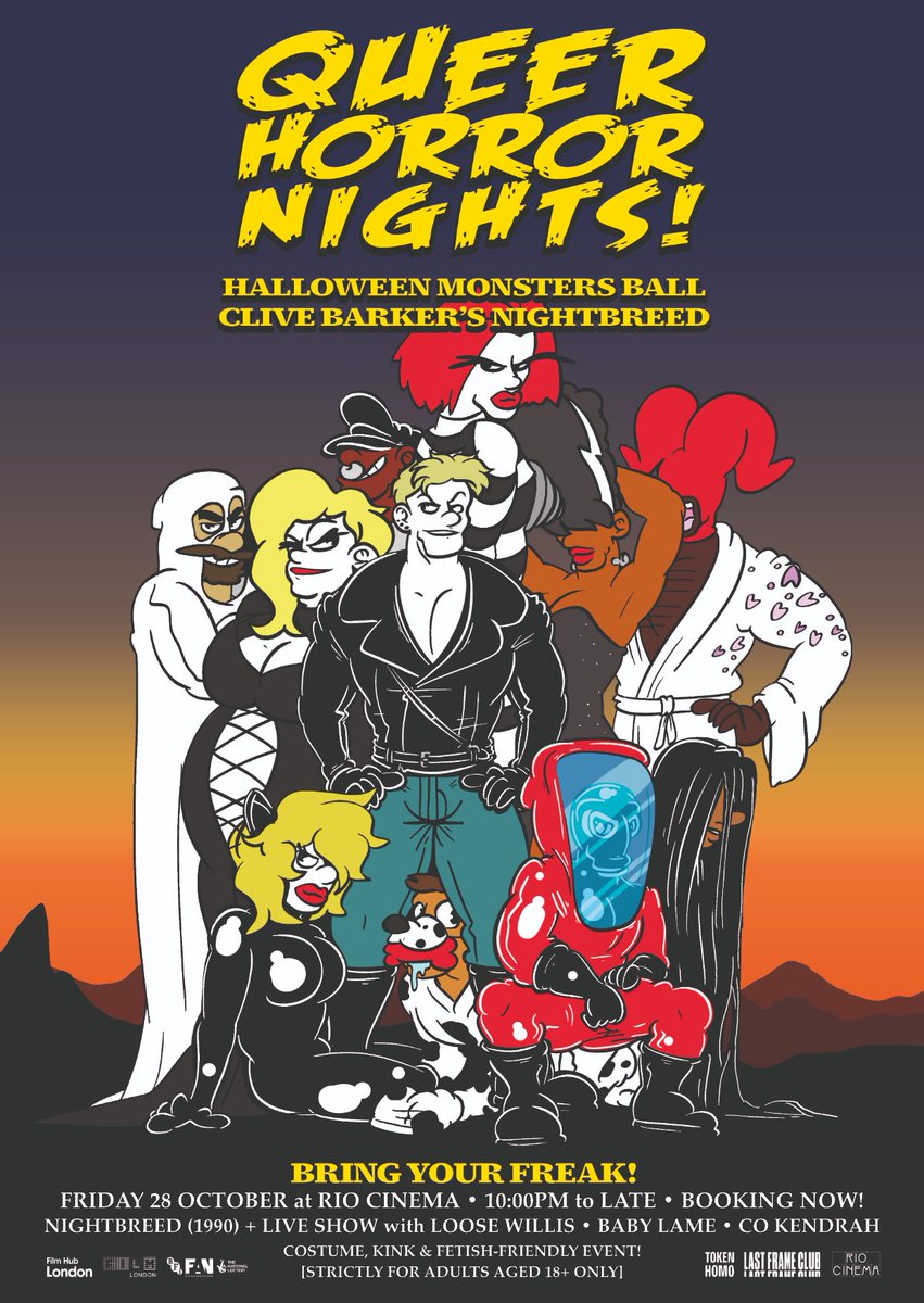 TokenHomo's tweet photo. Hey everyone! We don't have many 🎟s left for our Halloween Monsters Ball screening of NIGHTBREED @riocinema on Friday. Book now for our costume, kink &amp; fetish-friendly event featuring @kingloosewillis @Baby_Lame &amp; #CoKendrah 🎃 #QueerHorrorNights
https://t.co/fZyyyKpteG https://t.co/5YfCvMNsay