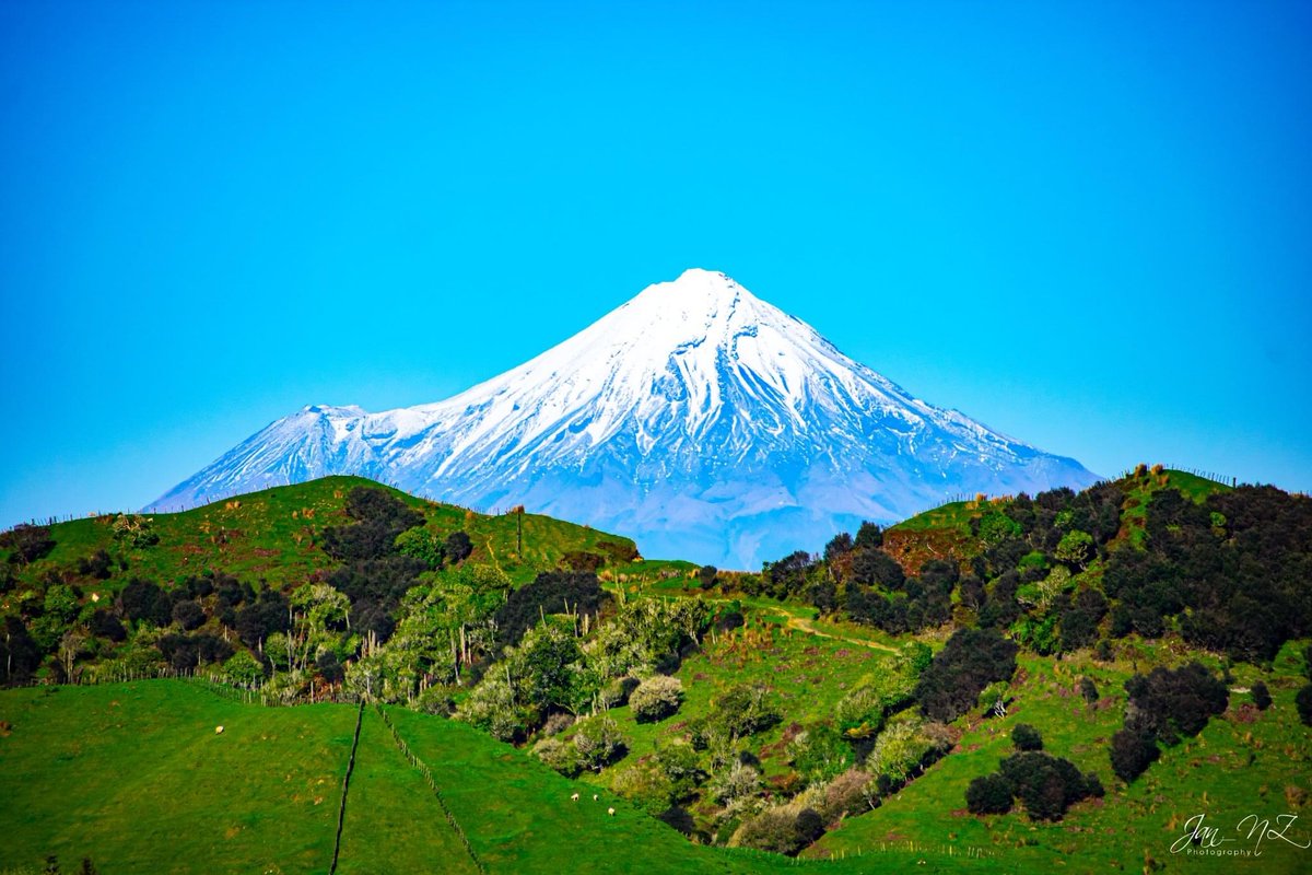 Jan_NewZealand's tweet photo. Driving back from Whangamomona, came around a bend to this view, fortunately there was also somewhere to pull over.  Mt Taranaki had not been in view at all the previous day.
#whangamomona #forgottenhighway #highway43 #taranaki #newzealand #vocano_NZ #realrawnz #backyourbackyard https://t.co/kTSSvkpVsd