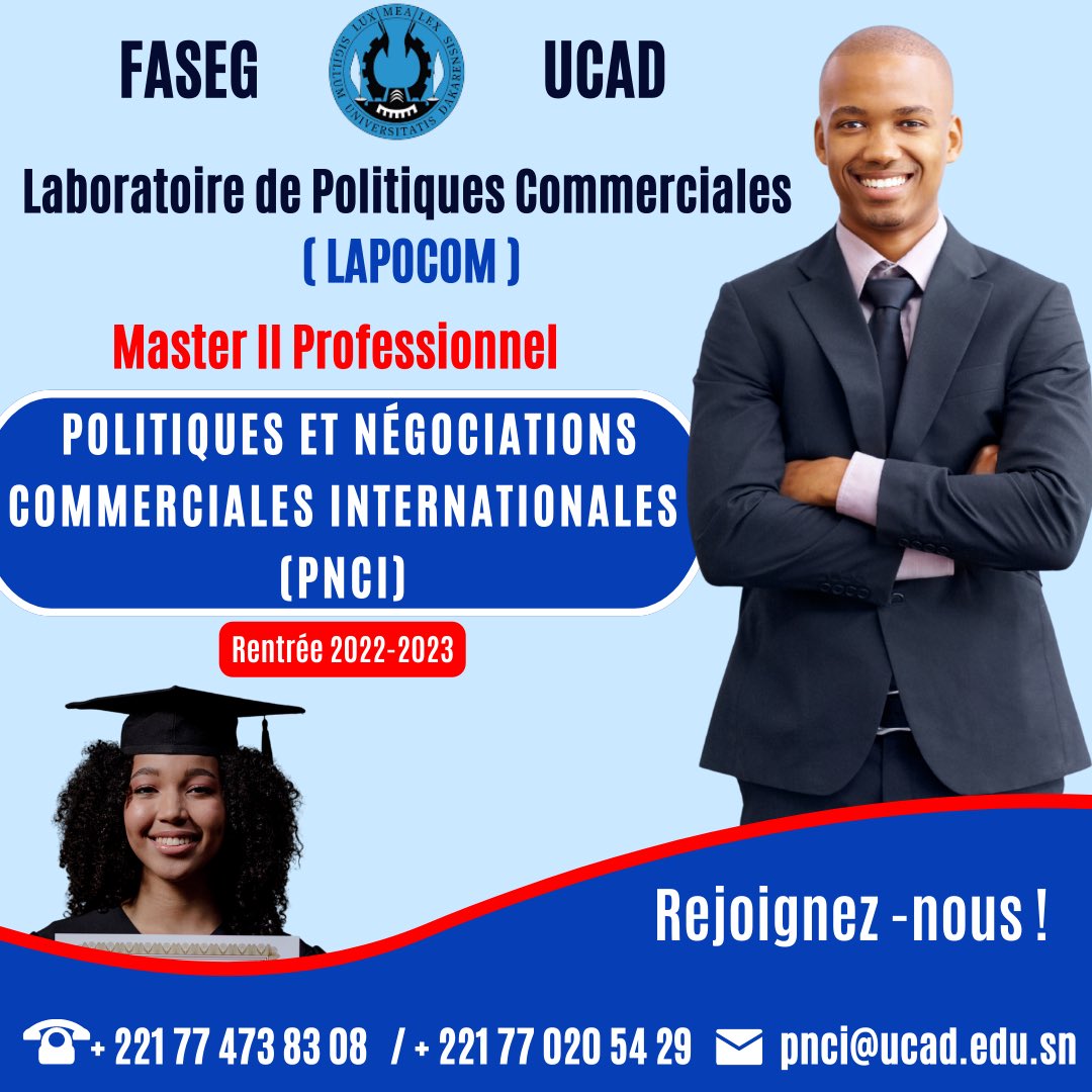 Crefdesucad's tweet photo. Pour plus d’informations  

☎️+221 77 473 83 08 

Email 📧 pnci@ucad.edu.sn
#UCAD #FASEG #LAPOCOM #etude #master2 #dakar #Senegal #tchad #comores #Mali #gabon #universite #diplome #commerce #negociation #politique #marketing #international #cadres #etudesuperieur https://t.co/atBf5ISAgc