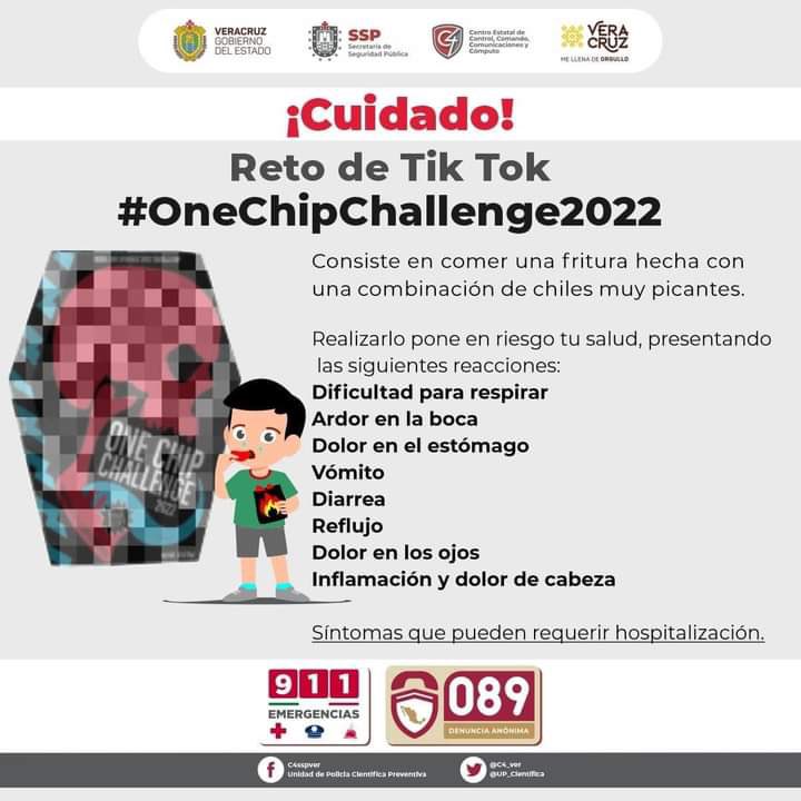 versionesmx's tweet image. Alertan @SEducacionVer y @SP_Veracruz por reto viral que afectaría a estudiantes; se llama #OneChipChallenge2022 versiones.com.mx/2022/10/26/ale…