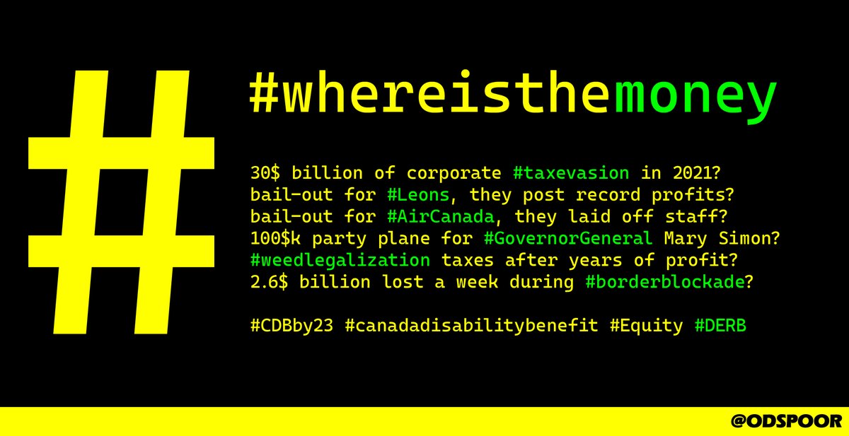 ODSPoor's tweet photo. Politicians say they can't afford to end poverty but...
#Whereisthemoney #taxevasion #leons #governorgeneral #weedtax #borderblockade #DERB #CDBBy23 https://t.co/hJbZkj9in5