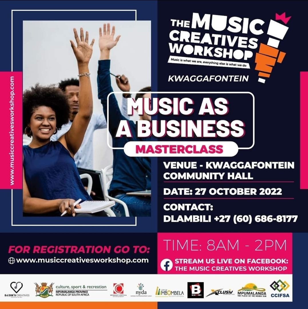 TheLevelContent's tweet photo. Kwaggafontein Creatives You are Up π’!!
@music_creatives will be discussing all things Music As A Business with the creatives in Nkangala District Municipality.
π 27 October 2022
π Kwaggafontein Community Hall .
π§ 8AM - 2PM
#WorldClassSocials #TMCW2022 @RedamancyStudio https://t.co/ZYVPma41Rg