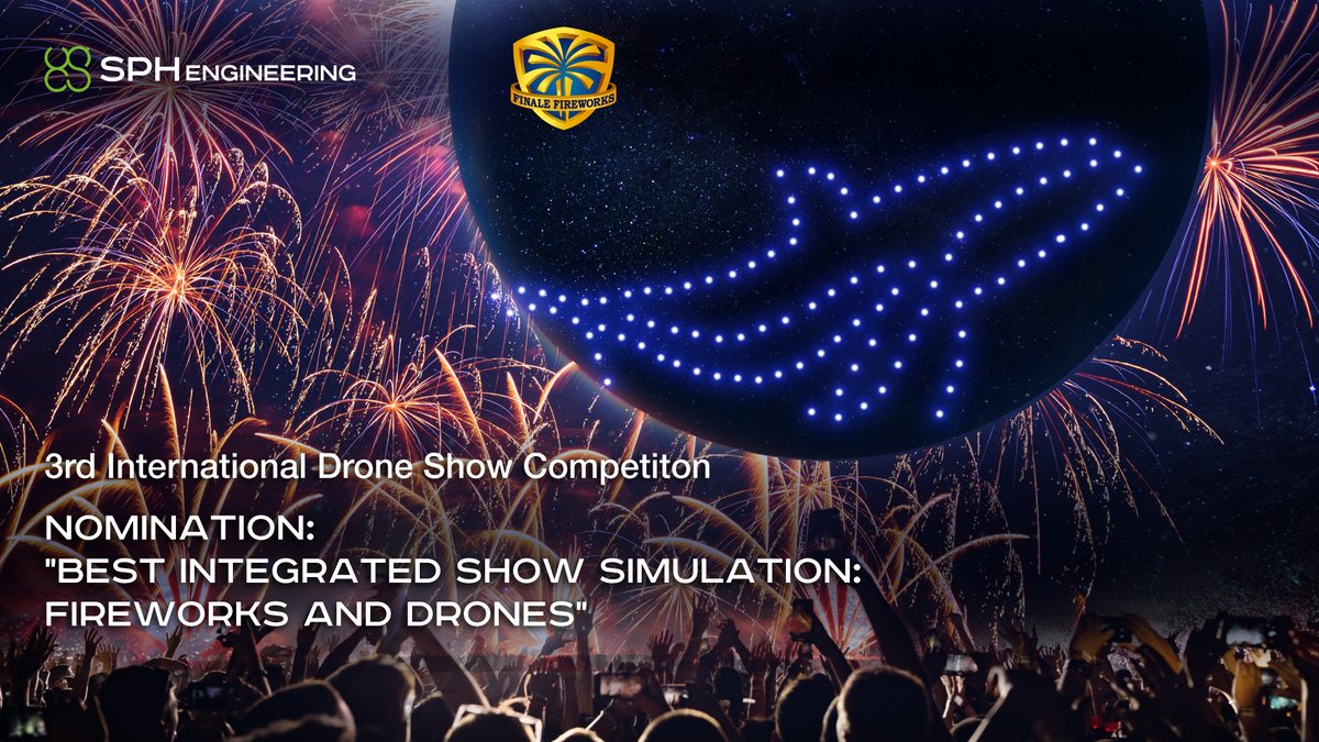 SPHEngineering's tweet photo. In partnership with @finale_3d this year professionals from the #fireworks industry can take part in the 3rd International #DroneShowСompetition in nomination 🏆“Best integrated show simulation: Fireworks and Drones”. 
👉 https://t.co/GcqfJ2e4Pt 
#droneshow #dronelightshow https://t.co/xVVAg7VbpL