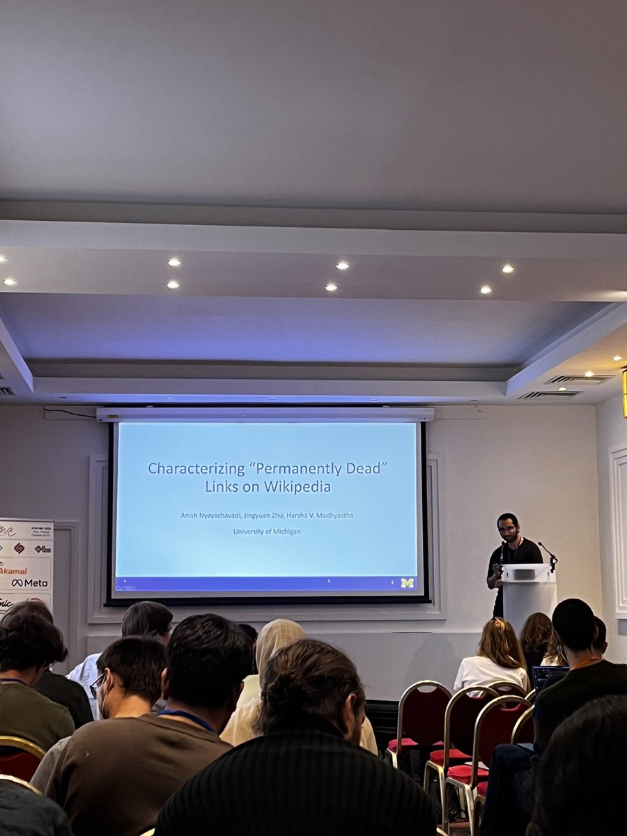 ACMIMC2022's tweet image. Last talk in our web session!! @nyayachavadi speaks about characterizing permanently dead links on Wikipedia!