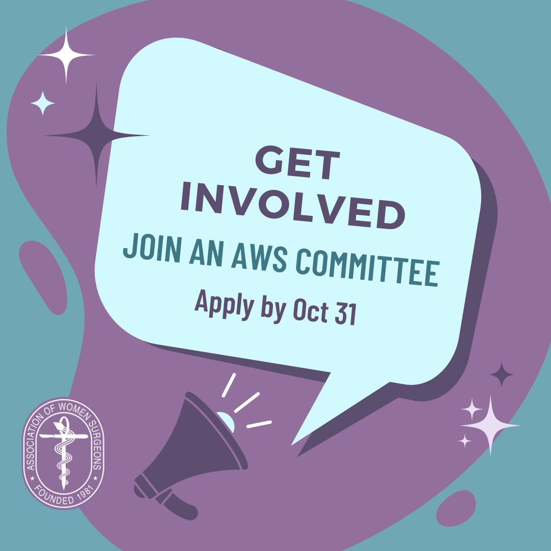 WomenSurgeons's tweet photo. Get involved with AWS! Volunteer committees play a vital role in supporting the organization to achieve its strategic goals. The call for 2022-2023 committee members is now open. Apply by October 31!

APPLY HERE: https://t.co/6QCuSj219u https://t.co/4Cfb66cNyM