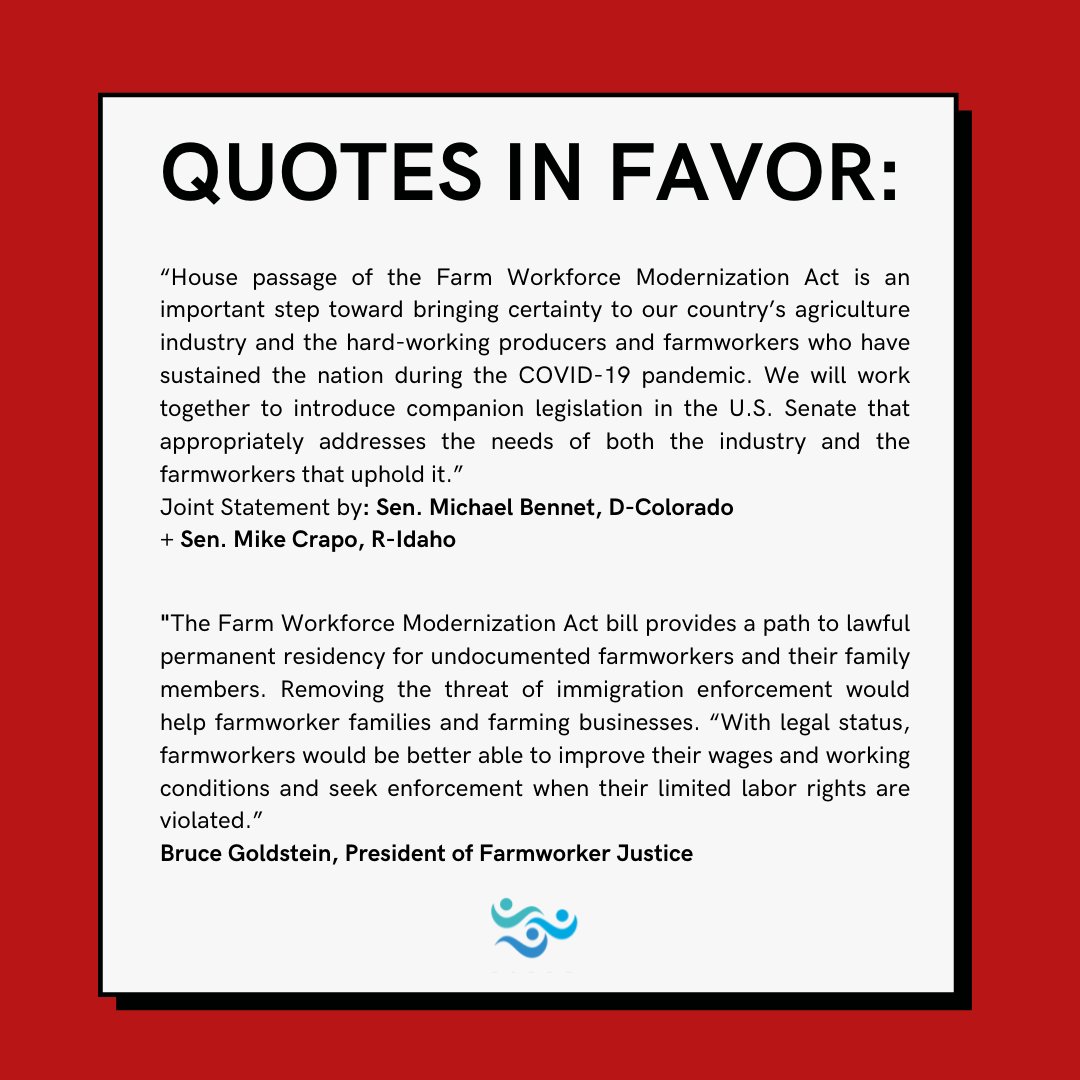 The Farm Workforce Modernization Act of 2021. 

Swipe through to read a summary, as well as quotes in favor and in opposition. Additionally, you can scan the QR codes to see how your representatives voted and read the Bill for yourself!

#ElectionSeason #November8 #vote