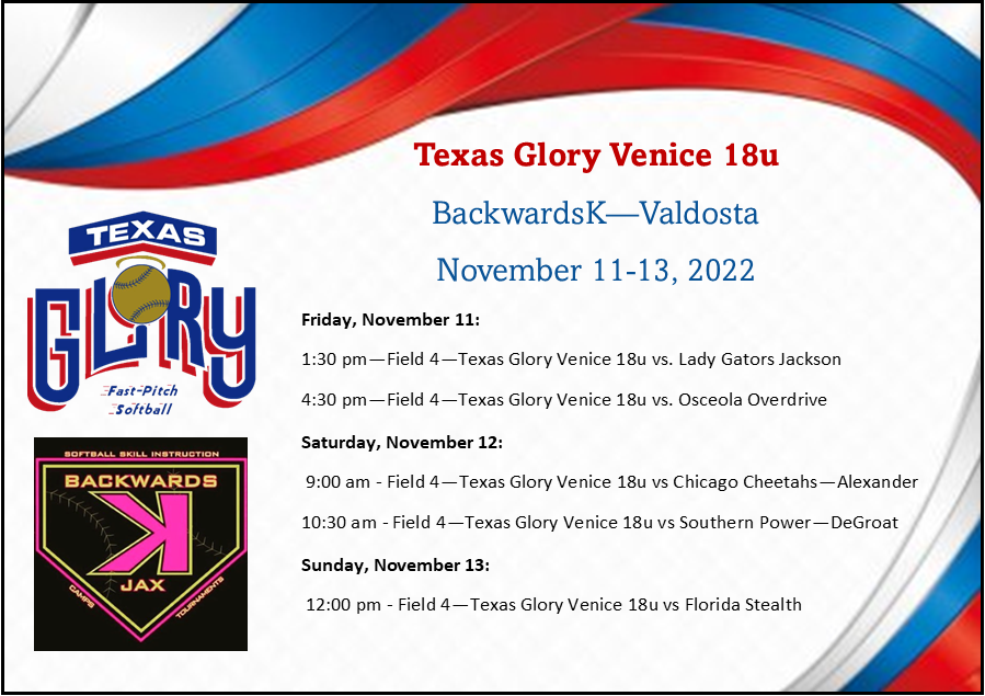 Glory18u_Marino's tweet photo. Looking forward to one of the best Showcases out there, the @BackwardsKJax  in Valdosta, GA. Come check out my Texas Glory team and these amazing young ladies. I still have some 2023 &amp; 2024s uncommitted. Coaches, let's change this :) https://t.co/qnNxaSxIJ7