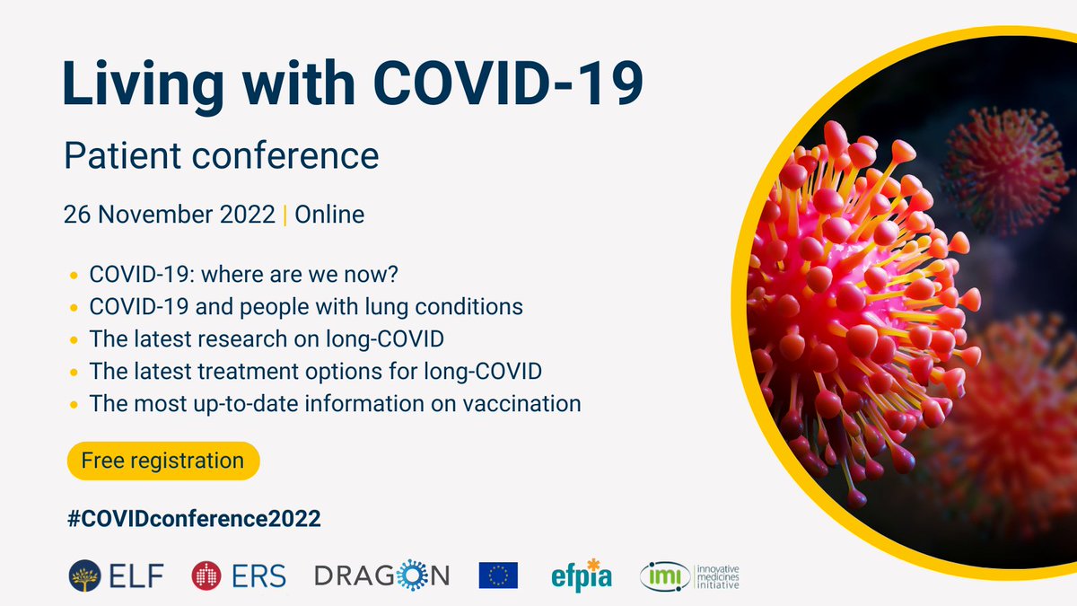 Want to learn the latest about #COVID19? The #COVIDconference2022 is just 1️⃣ month away! See what is happening and who will be presenting, and register to attend for free ➡️ europeanlung.org/en/get-involve… @IHIEurope @EuroRespSoc