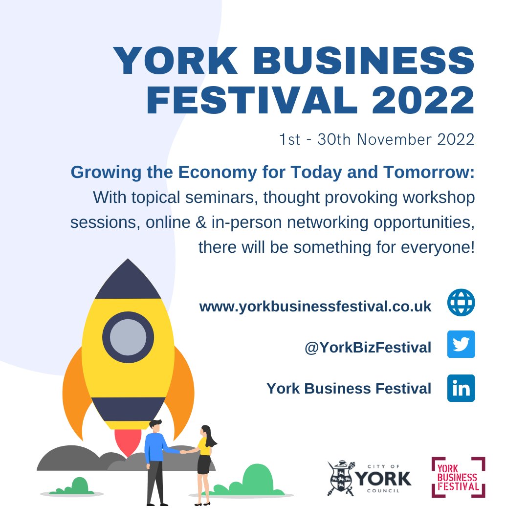 YorkBizFestival's tweet photo. 📢York Business Festival 2022 starts next week!

Focusing on “Growing the Economy for Today and Tomorrow”, the month-long programme will include events to support York's business community. 📈

Visit https://t.co/oanSPtDZ7s for more &amp; to book free tickets.

#YorkBizFest22 https://t.co/oLT2wa7YeM