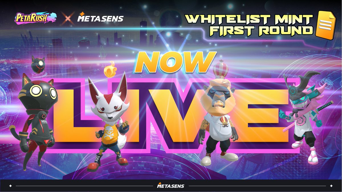 Everybody, #PetaRush #whitelist mint is NOW LIVE! 📍metasens.com/activity/peta Only 300 whitelist for this round! Be an early holder!