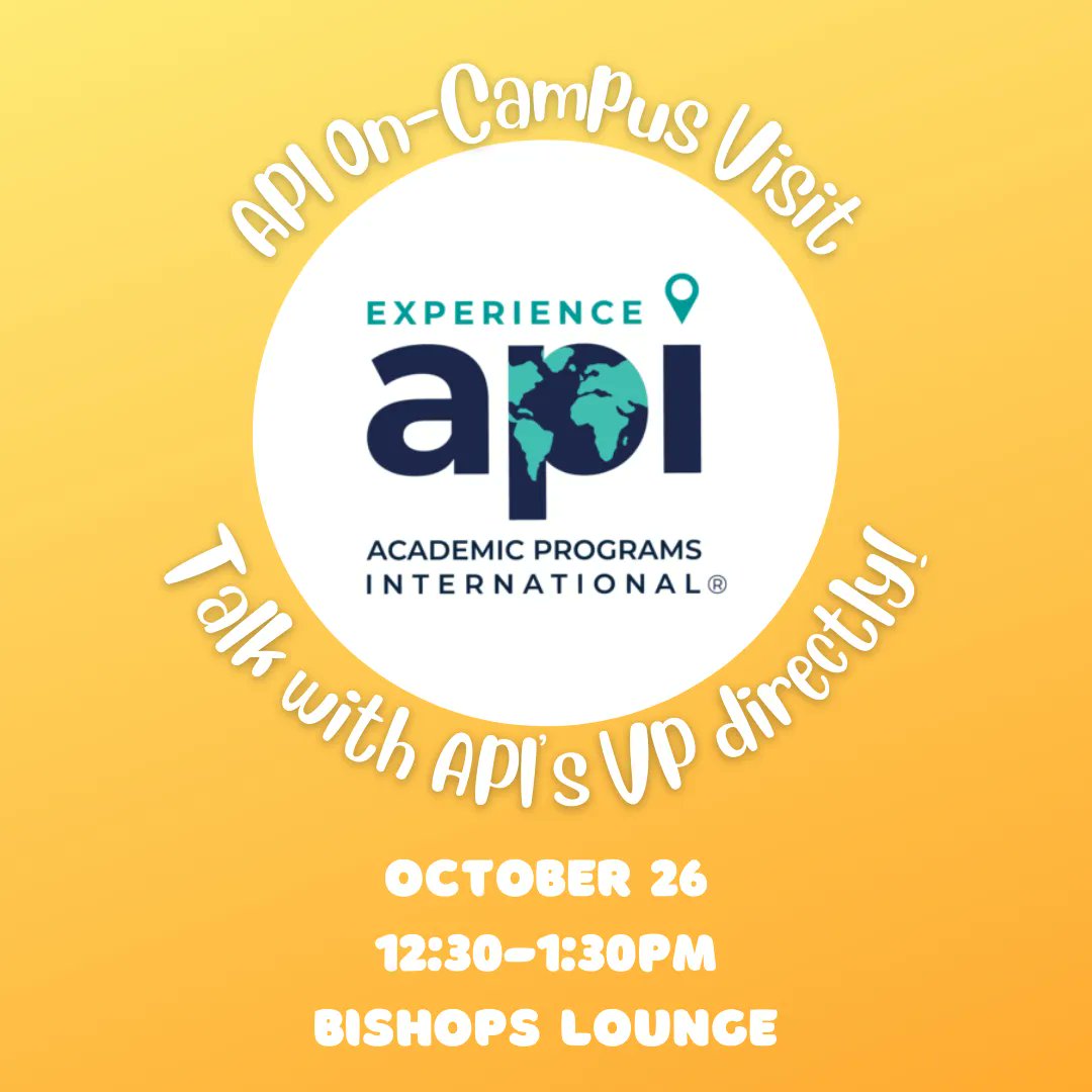 SU_GoAbroad's tweet photo. Julie Van Vechten-Smith, Associate Vice President for University Relations, from API will have an information table in Bishops Lounge, across from the Dining Hall, in McCombs from 12:30-1:30 pm. 

#SUGoAbroad #BeSouthwestern #campusvisit #APIAbroad #APIStudyAbroad https://t.co/gJVgz2seJH