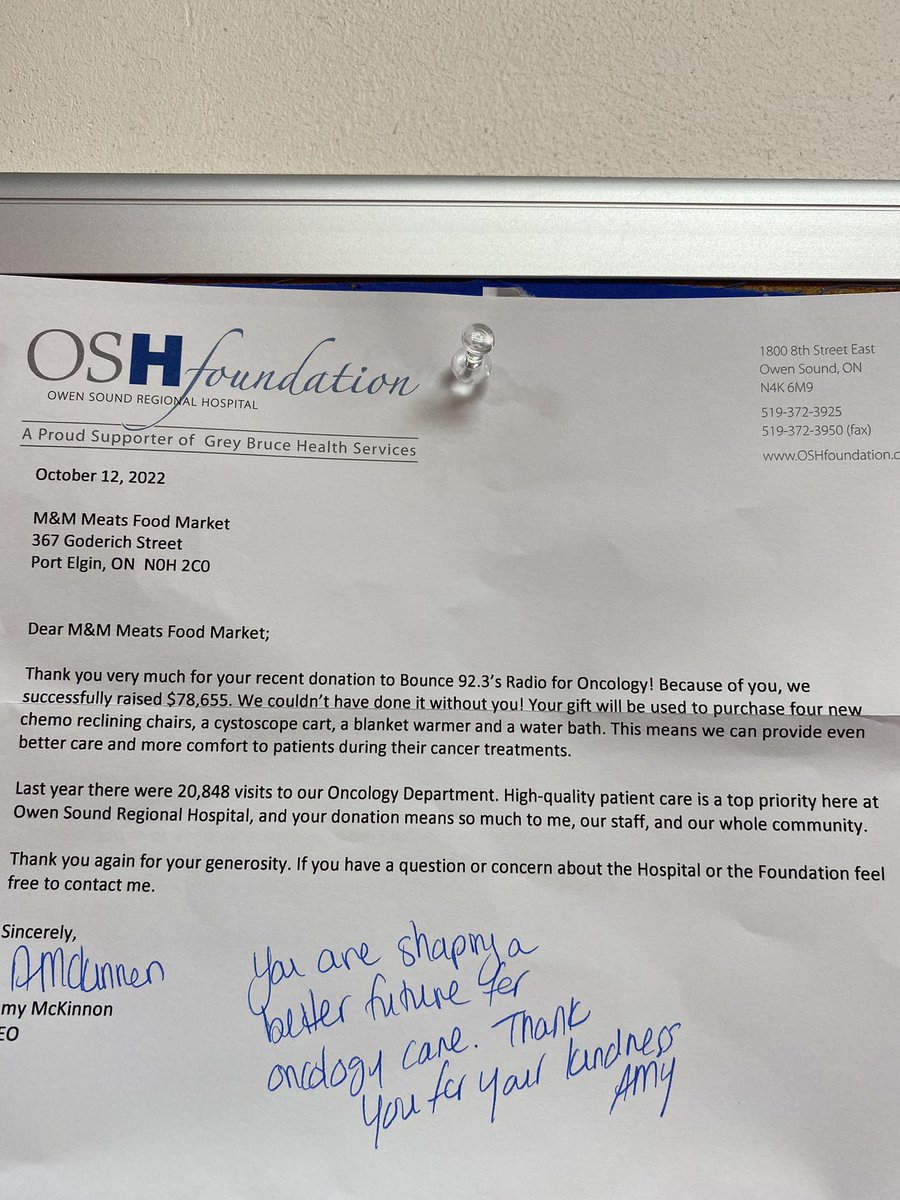 Congratulations to the Owen Sound Hospital Foundation on raising $78,655.00 for the oncology department! M&amp;M Food Market, Port Elgin is proud to support great events like this which makes our communities better!