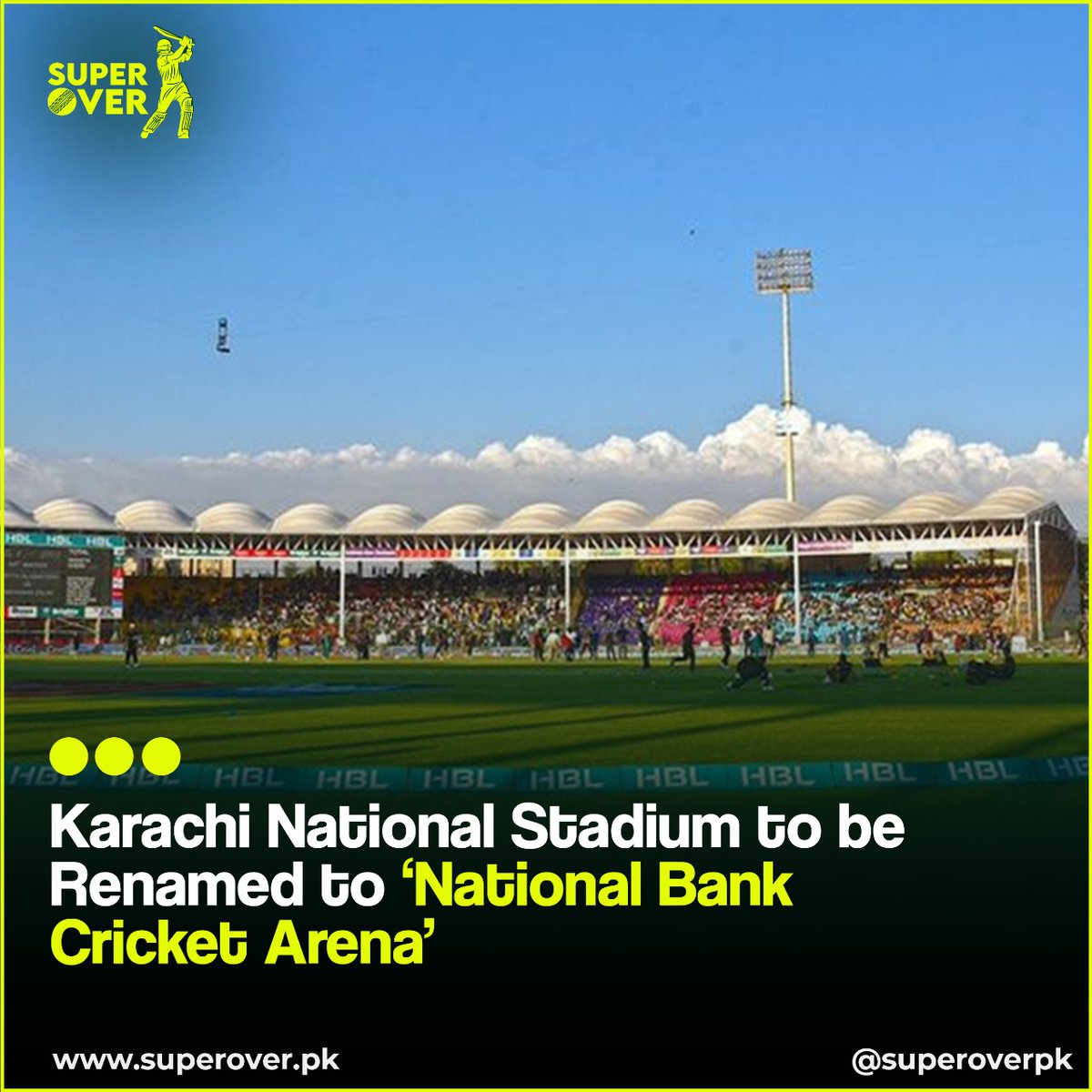 Breaking Alert 💥

'New Name of National Stadium Karachi is National Bank Cricket Arena'💢

#cricketarena #NationalStadiumKarachi #nationalbankcricketarena #superover #nbca #pcb #NBP #latestcricketnews