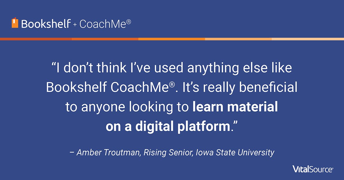 We asked #students to tell us the benefits of being able to practice while reading their Bookshelf etext. Here's what one student shared about how #BookshelfCoachMe improved their #studyhabits.

#EdTech #LearningScience #HigherEducation #HigherEd