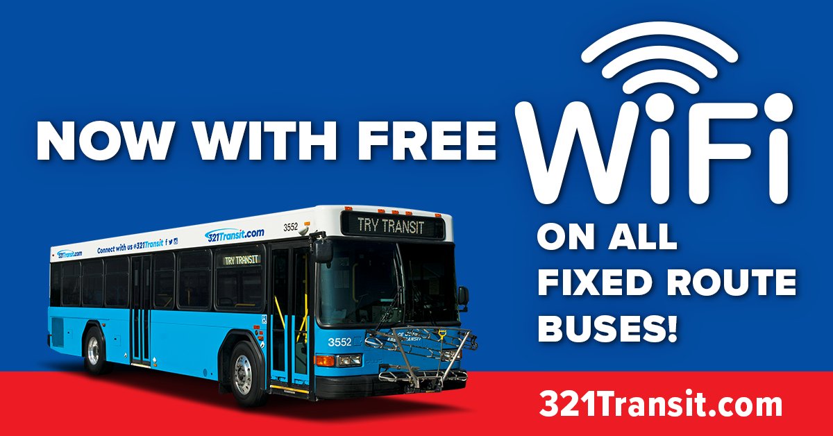 321Transit's tweet photo. Connect with us! Space Coast Area Transit now has FREE Wi-Fi on all its fixed route buses! https://t.co/FGpV8NrKow #321transit #MobilityWeekCFL @BrevardCo_FL @SpaceCoastTPO @reThink_CFL https://t.co/pjZMDpTWf5