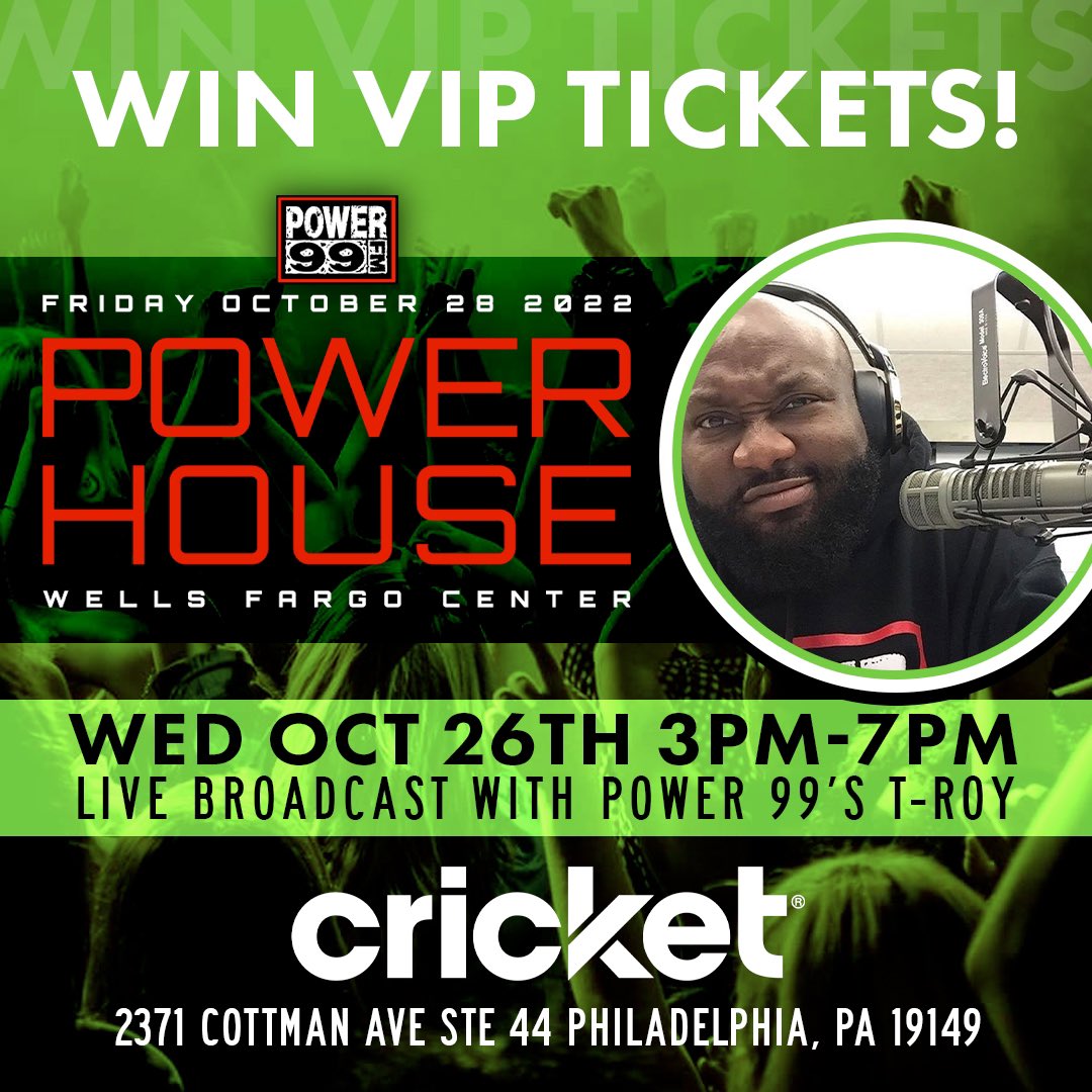 🚨TODAY, come out to <a href="/cricketwireless/">Cricket Wireless Fan</a> on Cottman Ave for your chance to win VIP tickets to #PowerhousePhilly‼️

<a href="/iTeeRoy/">iamTeeRoy</a> will be broadcasting live today from 3:00 - 7:00p and will give away a pair of premium seats each hour ➕ONE lucky person will win a $500 gift card!