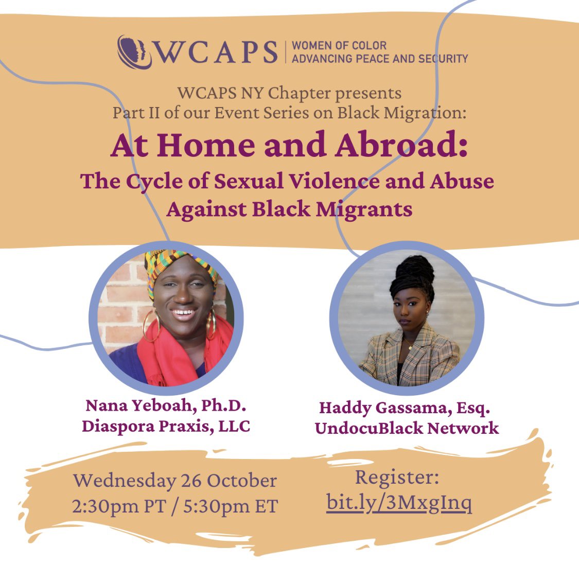 Join the NY Chapter TODAY (10/26) for our virtual event on sexual violence and abuse against Black migrants!

🗓 Today, October 26th
⏰ 5:30pm ET (2:30pm PT)
💻 Registration is still open!: bit.ly/3MxgInq