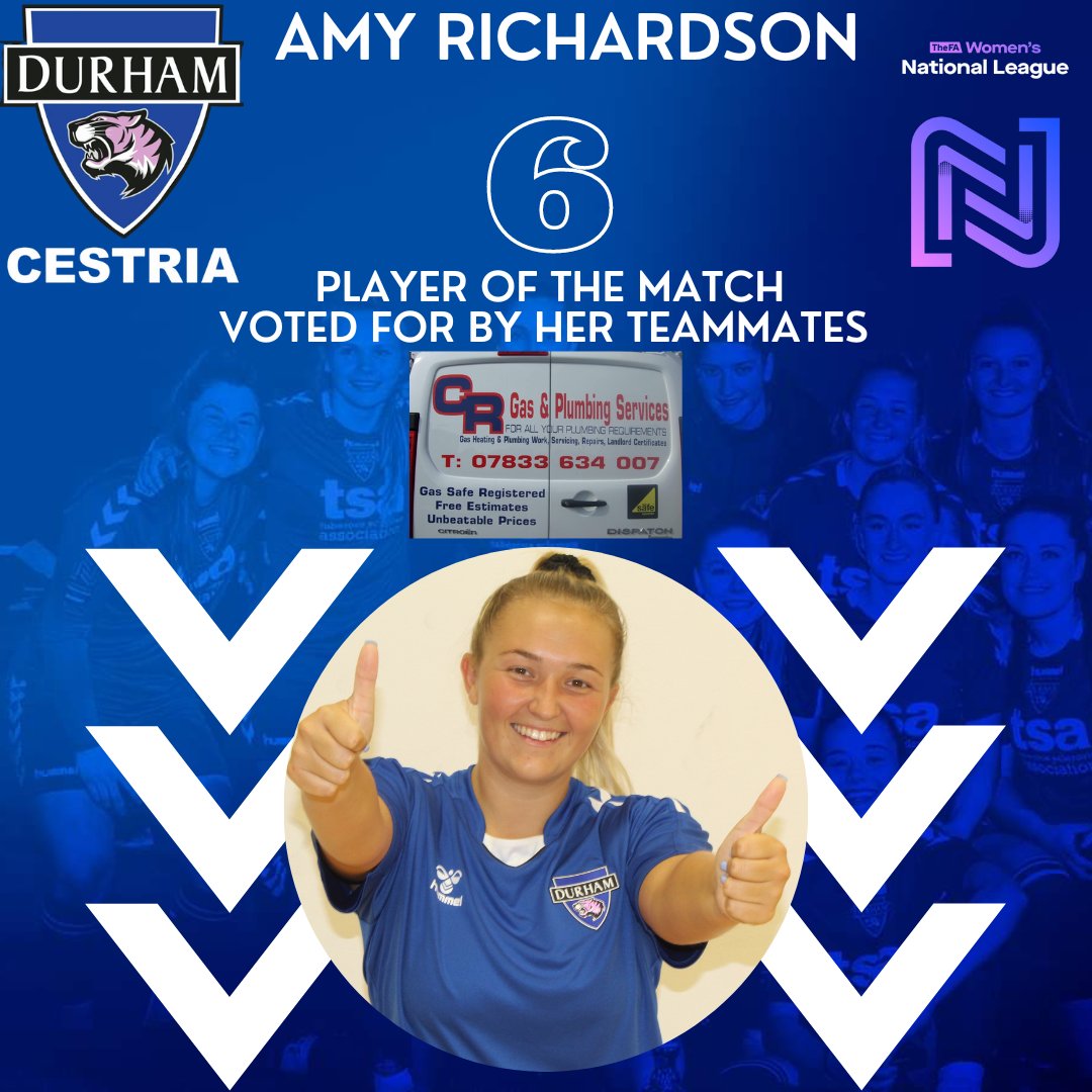 Durham Cestria (@durhamcestria) on Twitter photo ๐ Player of the Match ๐
Congratulations to <a href="/amyxrichardson/">Amy Richardson</a> who was voted POTM by her fellow teammates after the game vs. <a href="/mossleylfc/">Mossley Hill Women</a>.
A win in the @VitalityWFACup made all the more special as Amy scored a hat-trick to help us secure the win.
#UTD ๐ Player of the Match ๐
Congratulations to <a href="/amyxrichardson/">Amy Richardson</a> who was voted POTM by her fellow teammates after the game vs. <a href="/mossleylfc/">Mossley Hill Women</a>.
A win in the @VitalityWFACup made all the more special as Amy scored a hat-trick to help us secure the win.
#UTD