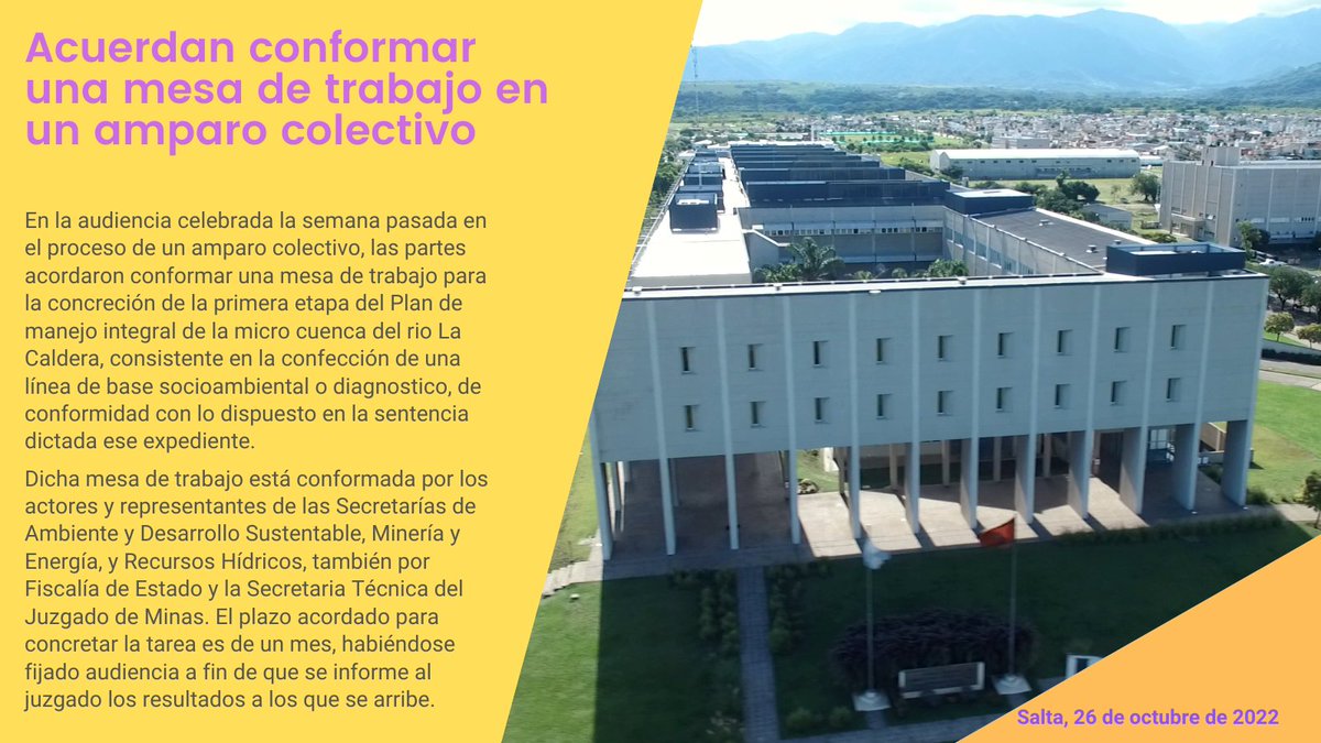 prensaju's tweet image. Acuerdan conformar una mesa de trabajo en un amparo colectivo para la concreción de la primera etapa del Plan de manejo integral de la micro cuenca del río La Caldera #Salta #Justicia 
 justiciasalta.gov.ar/es/prensa-deta… a través de @prensaju