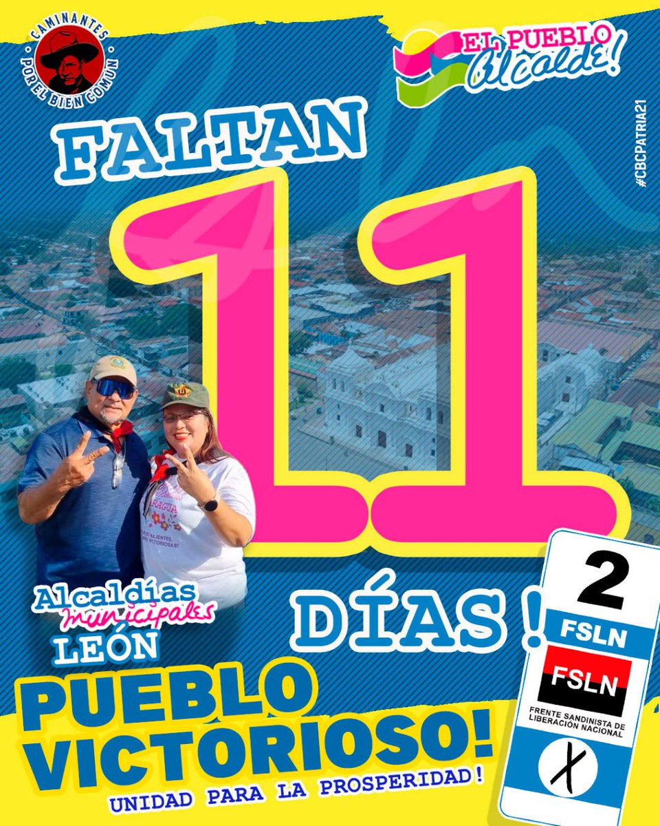Nos quedan 11 Días para celebrar con una auténtica democracia el triunfo del pueblo guiado por el Frente Sandinista, somos una gran familia llena de esperanzas y victorias #2022PuebloVictorioso