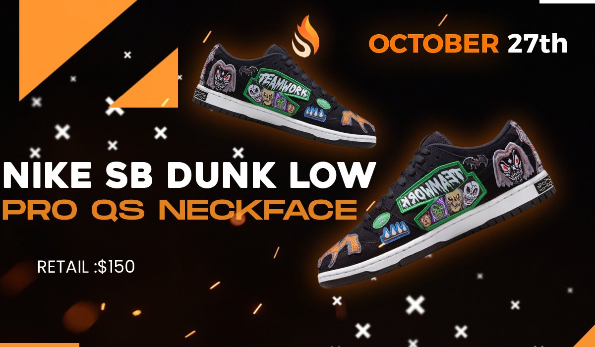Nike SB Dunk Low Pro QS "Neckface" dropping on the 27th of October🥵🔥

Despite this release occurring in very limited quantities, our members will securing the stock in large numbers💸😉

Join <a href="/lbfcook/">LBF COOK™</a> to cop more such hyped pairs😎

LIKE❤️+RT♻️+Follow✅