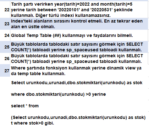 SQL yazarken dikkat edilmesi gereken optimizasyon ipuçları.
#hergüne1SQLBilgisi