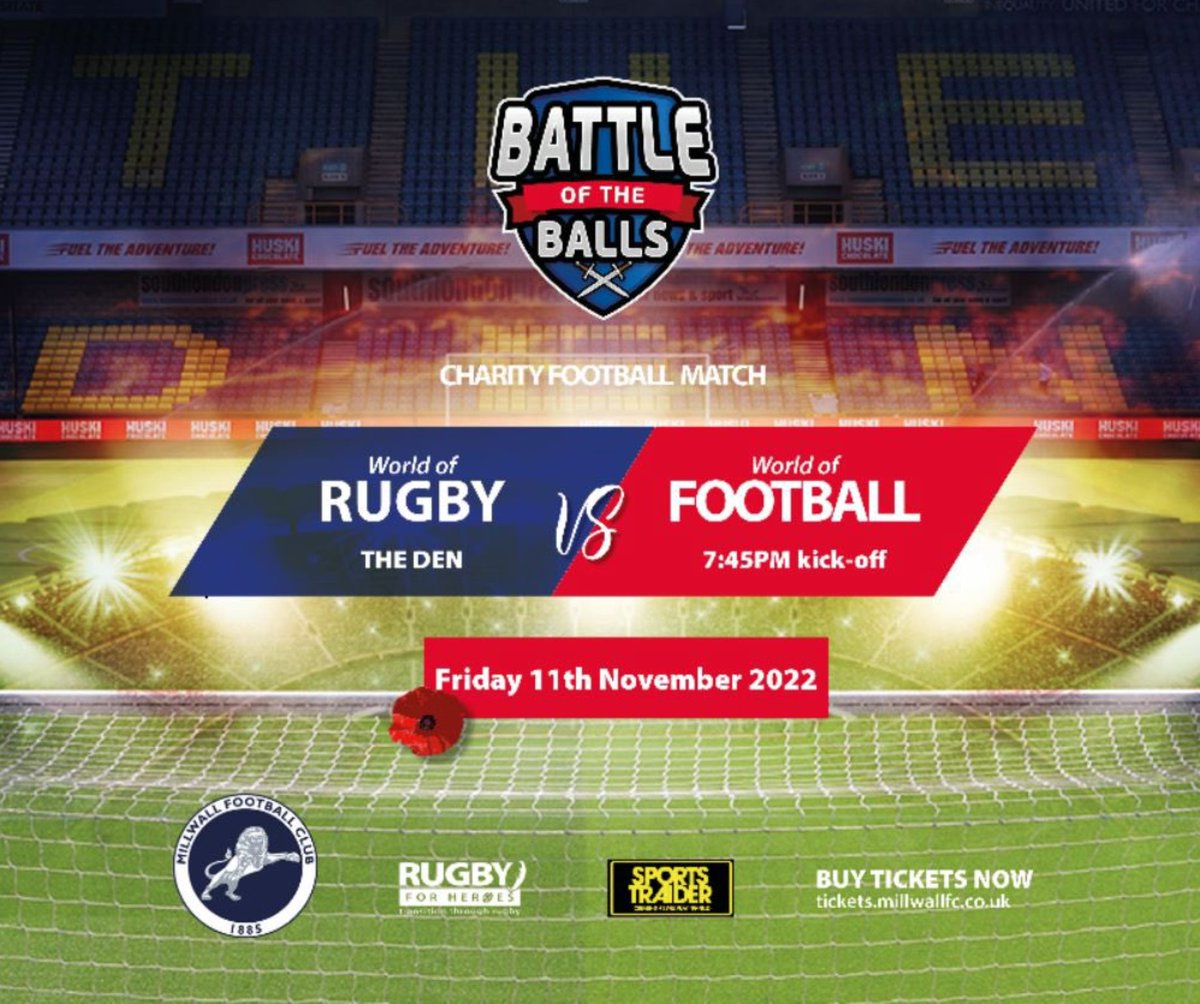 Milwiveschiv's tweet photo. Delighted and excited to announce that we'll be performing at half time in support of @Rugbyforheroes at this fabulous rugby vs football charity match.  Why not come and join us? @BattleOTBalls @MillwallFC @MrNickKnowles @miketindall13 @SportsTraiderUK @BFBSRadioHQ https://t.co/o4X8eFxbUo