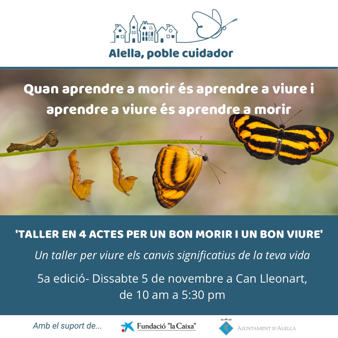 Aquest dissabte tanquem inscripcions per la 5a edició del Taller en 4 actes per un bon morir i un bon viure!

👉 alella.poblesquecuiden.org/activitats/tal…