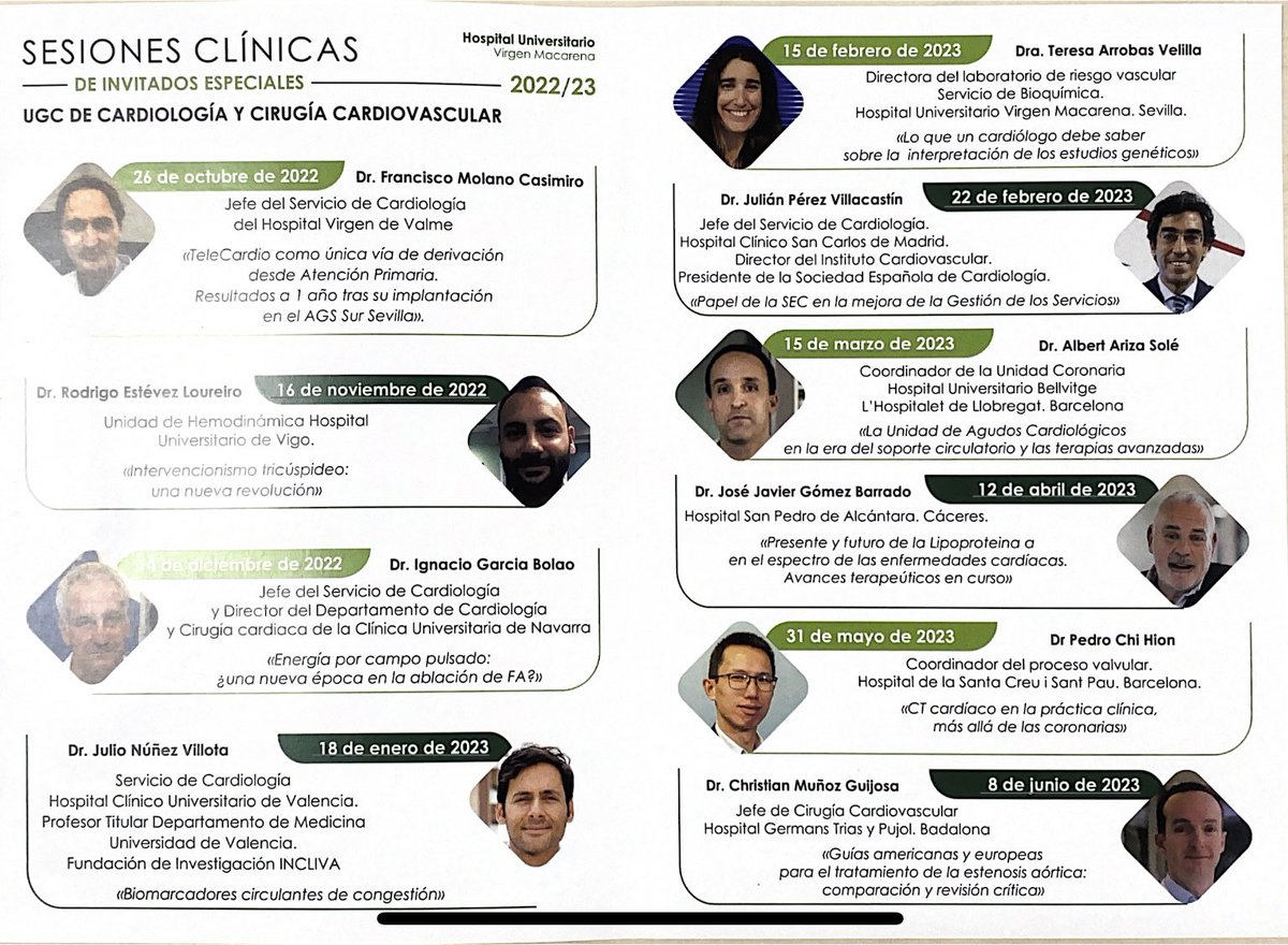 Cardiología HUVM (@cardiologiahuvm) on Twitter photo En el día de hoy hemos empezado las Sesiones Clínicas de invitados especiales para enriquecernos con la experiencia de auténticos referentes en distintos temas clínicos y de gestión en Cardiologia moderna.
Un programa ilusionante.
Servicio cardiologia de <a href="/HUVMacarena/">Hospital Virgen Macarena</a> En el día de hoy hemos empezado las Sesiones Clínicas de invitados especiales para enriquecernos con la experiencia de auténticos referentes en distintos temas clínicos y de gestión en Cardiologia moderna.
Un programa ilusionante.
Servicio cardiologia de <a href="/HUVMacarena/">Hospital Virgen Macarena</a>