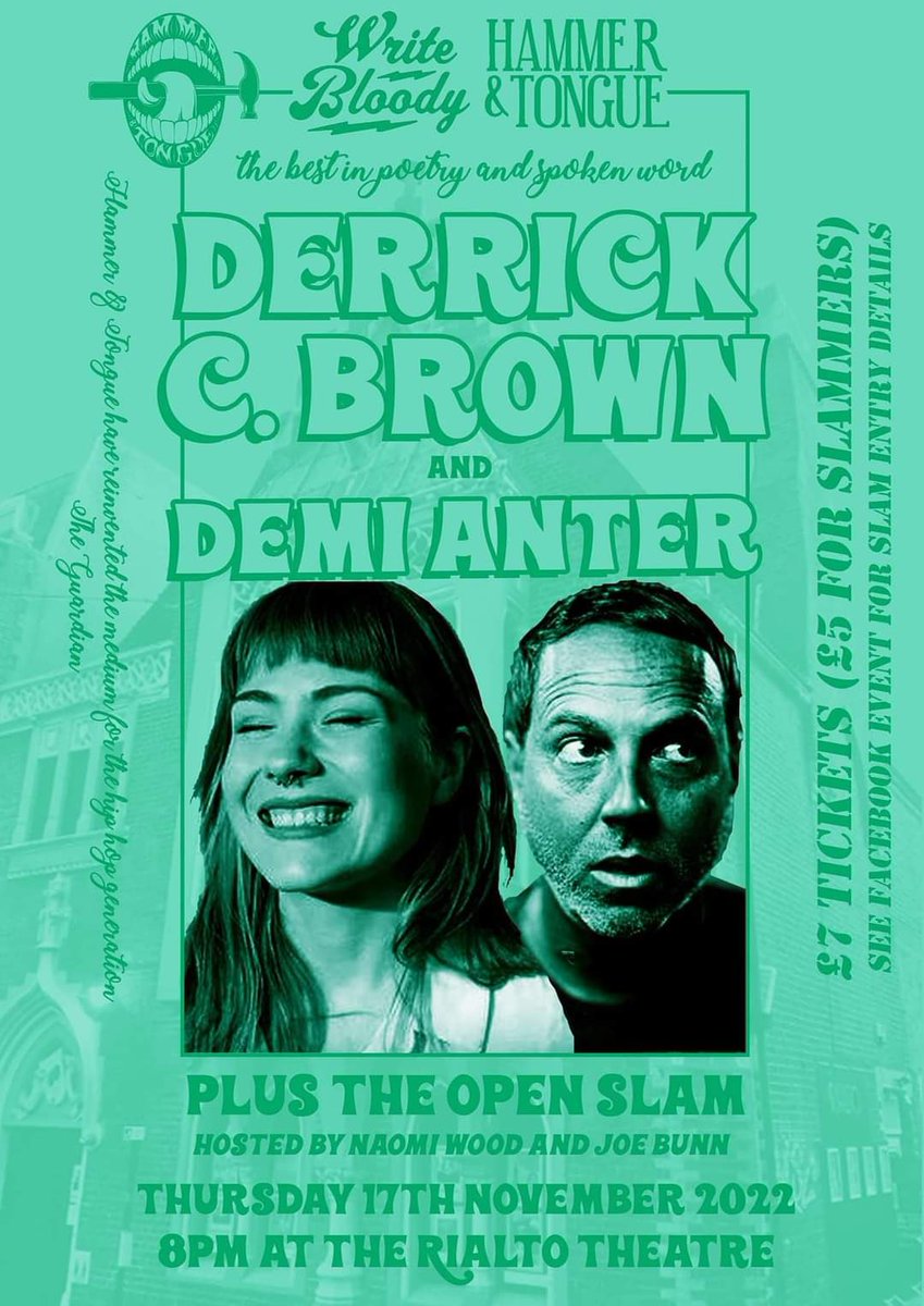 Hammer&TongueBrighton (@tonguebrighton) on Twitter photo Our next show, in association with <a href="/writebloodyuk/">Write Bloody UK</a> & featuring the fantastic <a href="/DemiAnter/">Demi Anter</a> and Derrick C Brown. Tickets available here for both audience and slammers: thelittleboxoffice.com/rialto/event/v… Our next show, in association with <a href="/writebloodyuk/">Write Bloody UK</a> & featuring the fantastic <a href="/DemiAnter/">Demi Anter</a> and Derrick C Brown. Tickets available here for both audience and slammers: thelittleboxoffice.com/rialto/event/v…
