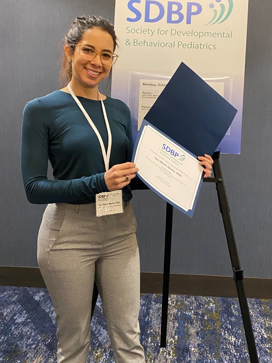Congratulations to fellow Ann Marie Martin, PhD for being awarded a research grant from <a href="/SDBPeds/">Society for Developmental & Behavioral Pediatrics</a> at their annual meeting last weekend!  Dr. Martin's project is entitled "Evaluation of a Latinx Cultural Adaptation of a Community Based System of Early ASD Diagnosis." <a href="/IUMedSchool/">IU School of Medicine</a>