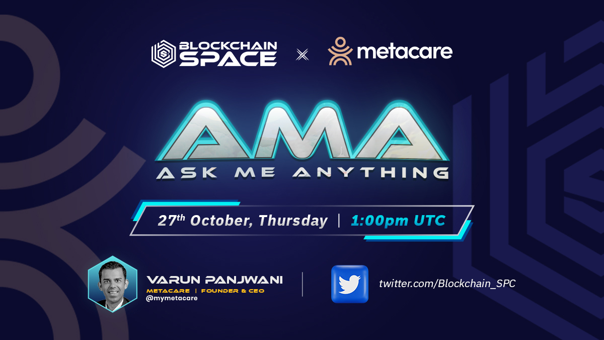 blockchainspc's tweet photo. 🚨 AMA ALERT 🚨

We’re having our AMA with @mymetacare tomorrow! Mark your calendars, and set your alarms! LFG! 🔥

Get a chance to win $100 and #Metacare NFTs! 🎁

🗓 Oct. 27 | 1 pm UTC https://t.co/lSdIJ9LjYT