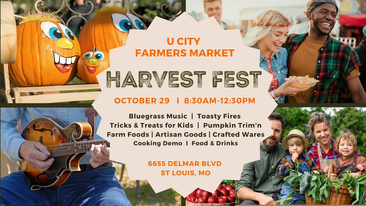 Harvest Fest Celebration! Oct 29, 8:30am-12:30pm. Live Bluegrass Music and toasty fires. Vendors with Farm Goods, Artisan Foods &amp; Crafted Wares. Pumpkin Trim'n &amp; Trick or Treating for Kids. Harvest Cooking Demo. Plenty of good eats &amp; drinks.  6655 Delmar