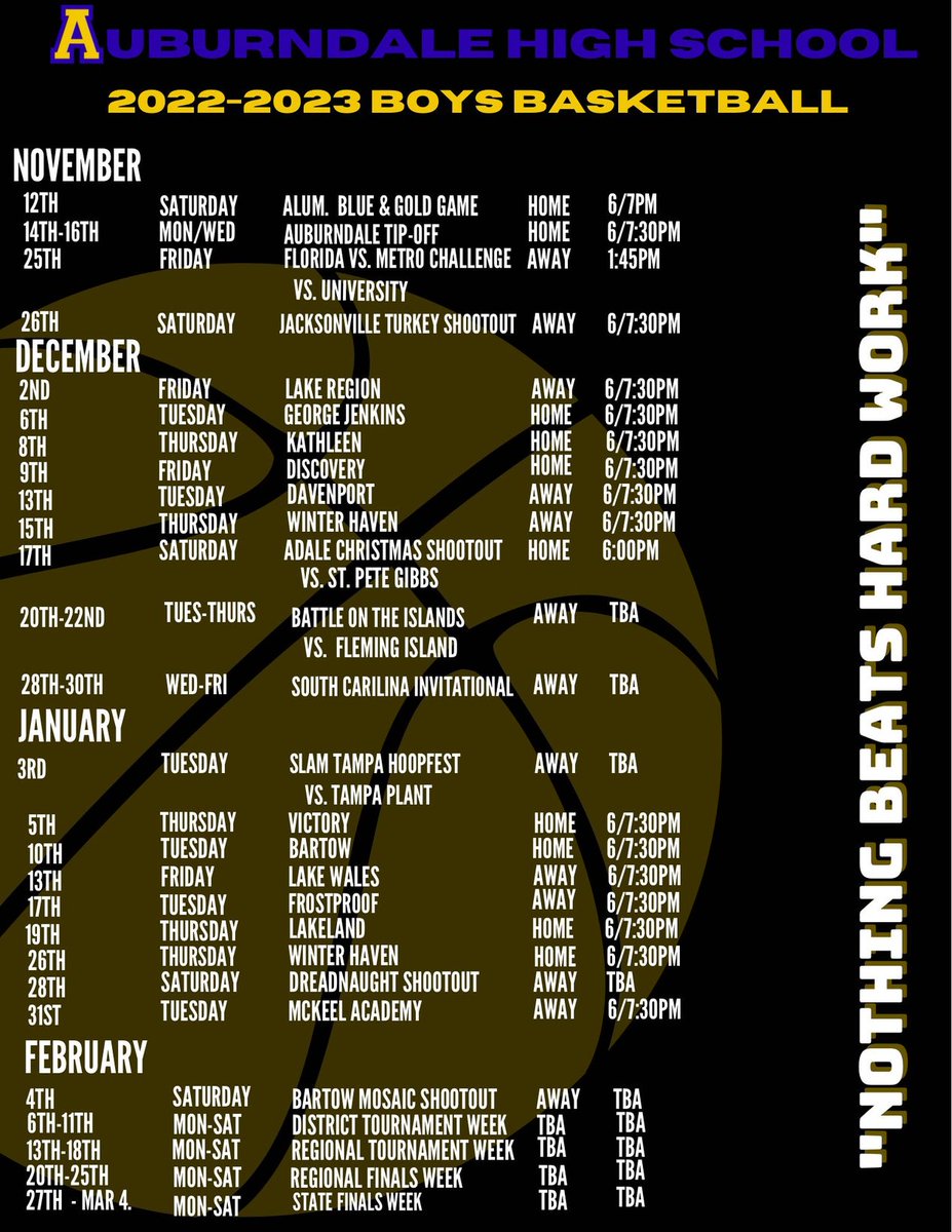 Couple games added....(finalized)
The 2022-2023 Auburndale Bloodhounds Schedule hot off the press! Excited about our guys this year and the hard work they've put in so far. 

#AuburndaleBasketball
#BloodhoundFamily
#AuburndaleBloodhounds
#Year21