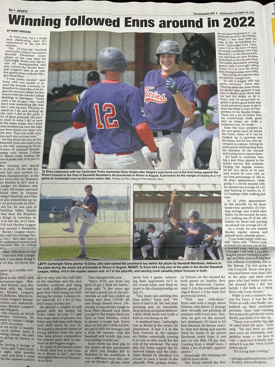 cartwrightwins's tweet image. Pick up a copy of todays @thebrandonsun and you’ll see our guy T-Y headlining the sports section #butteronabun