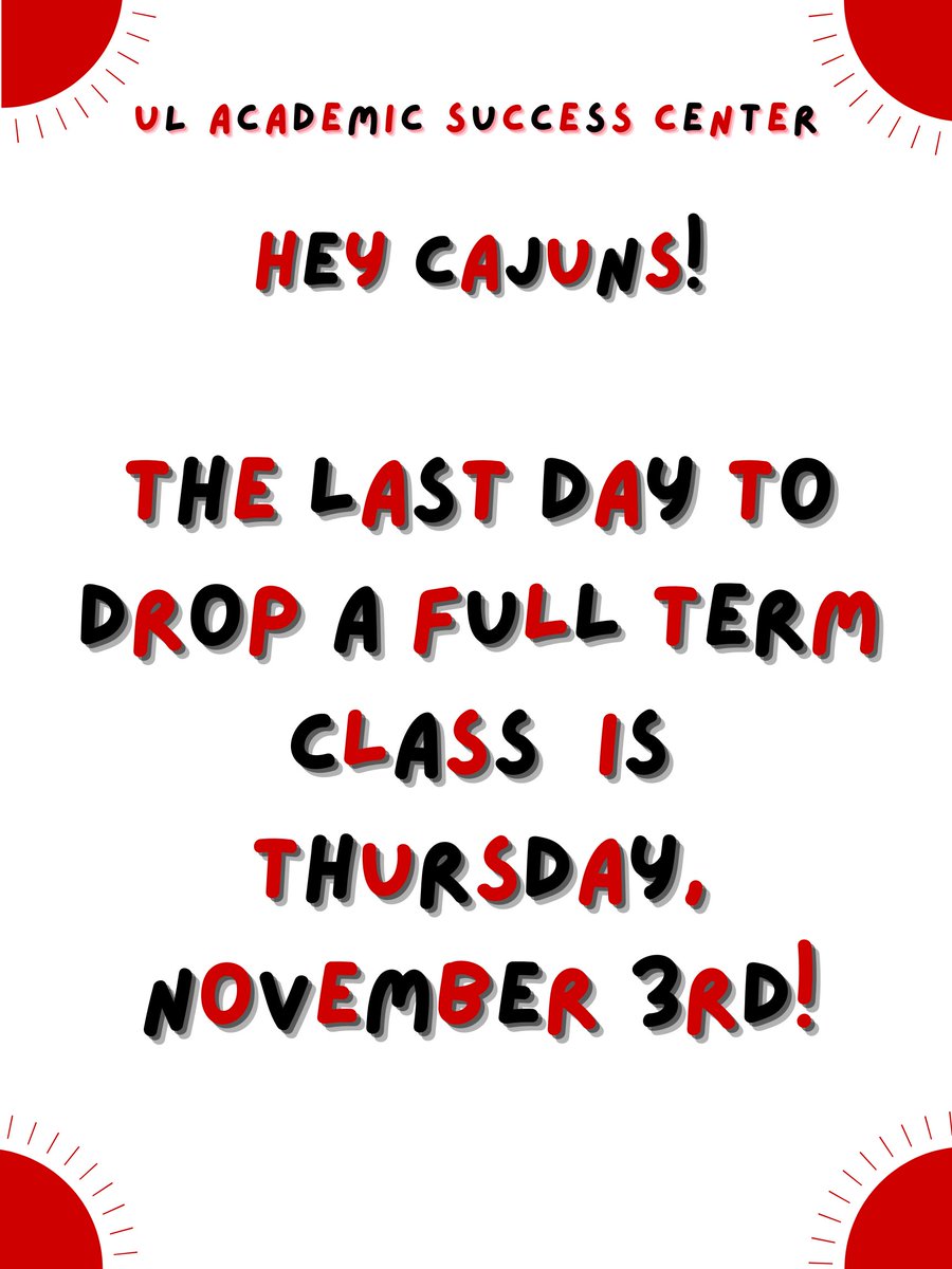 ul_asc's tweet photo. Morning Cajuns!

Click the link in our bio to see how to go about dropping a class! https://t.co/ayPKfoNBIs