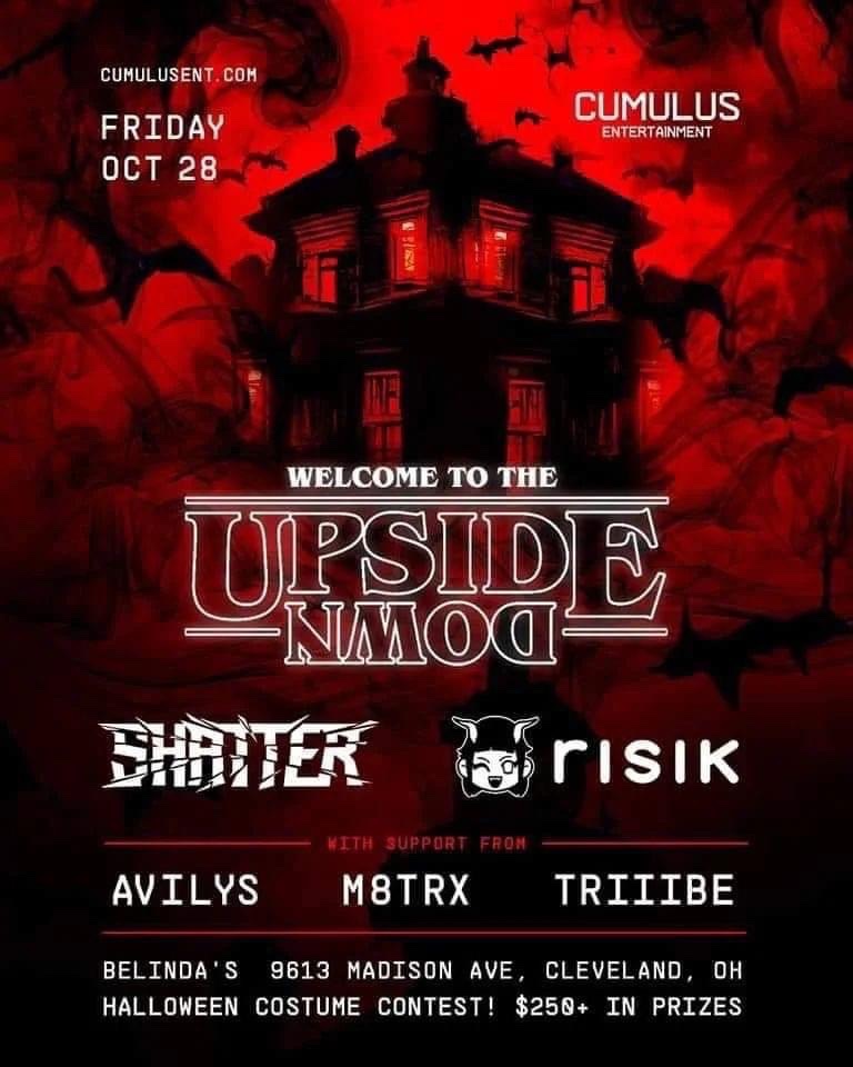 Join us Friday, October 28th 
The Upside Down 
#Halloween 🎃 #CostumeParty 
w/ Cash Prizes 
CUMULUSENT.COM 
Music starts at 8:30pm

#Halloweenweekend  
#theeupsidedowncleveland 
#cumulusent #svbcvltvrecle #Cleveland