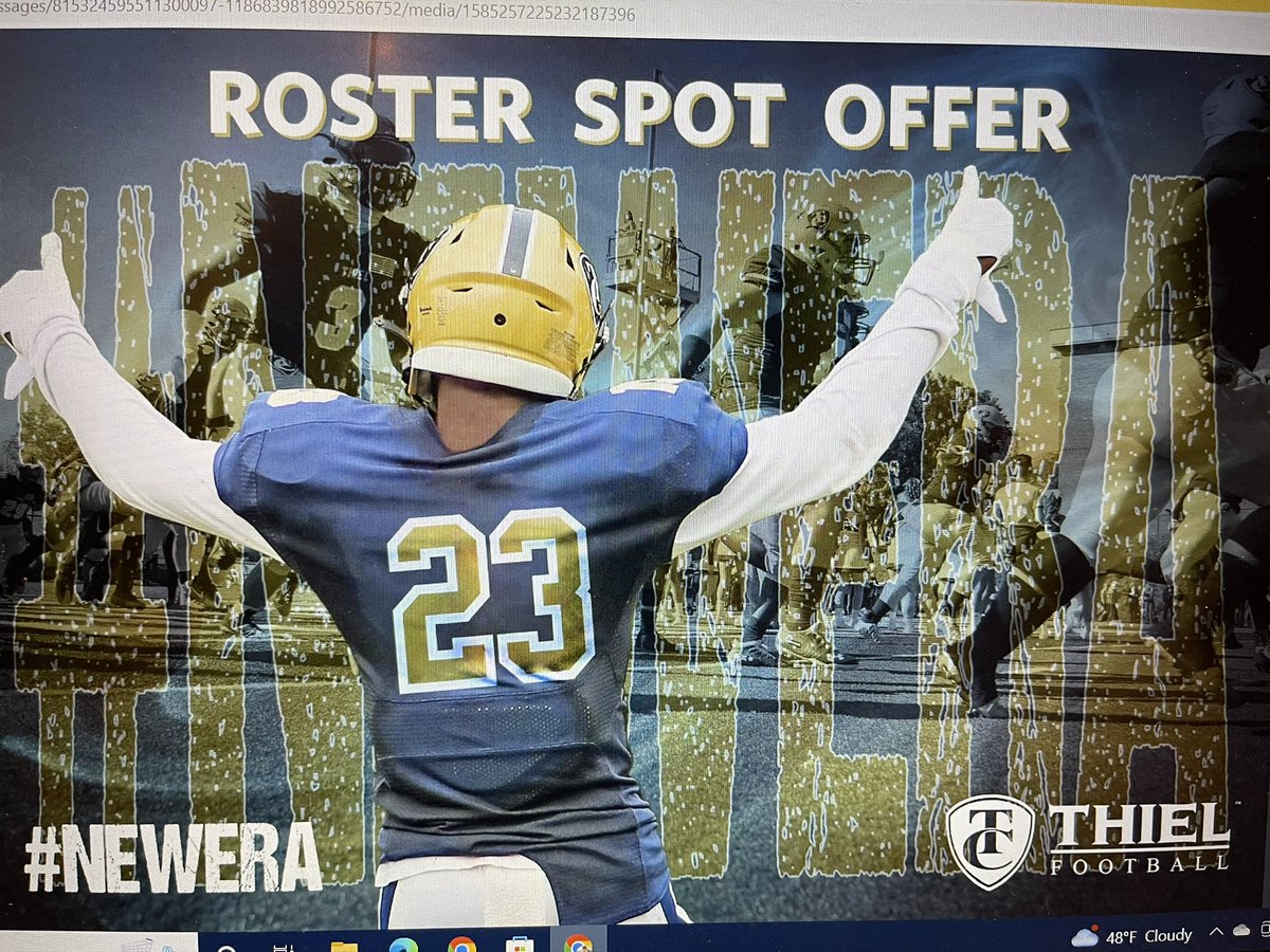 Blessed to revive my 5th offer from @Thiel_Football thanks to <a href="/CoachJones55/">Darricle Jones</a> for giving me this opportunity! <a href="/PurplesFootball/">BGHS Football</a> <a href="/KYFUTURESTARS/">Ricco Hughes</a> <a href="/BFentress/">Brad Fentress</a> <a href="/OneOnOneKicking/">OneOnOne Kicking Camps🏈</a> <a href="/cy_br77/">Cy Williams</a>
