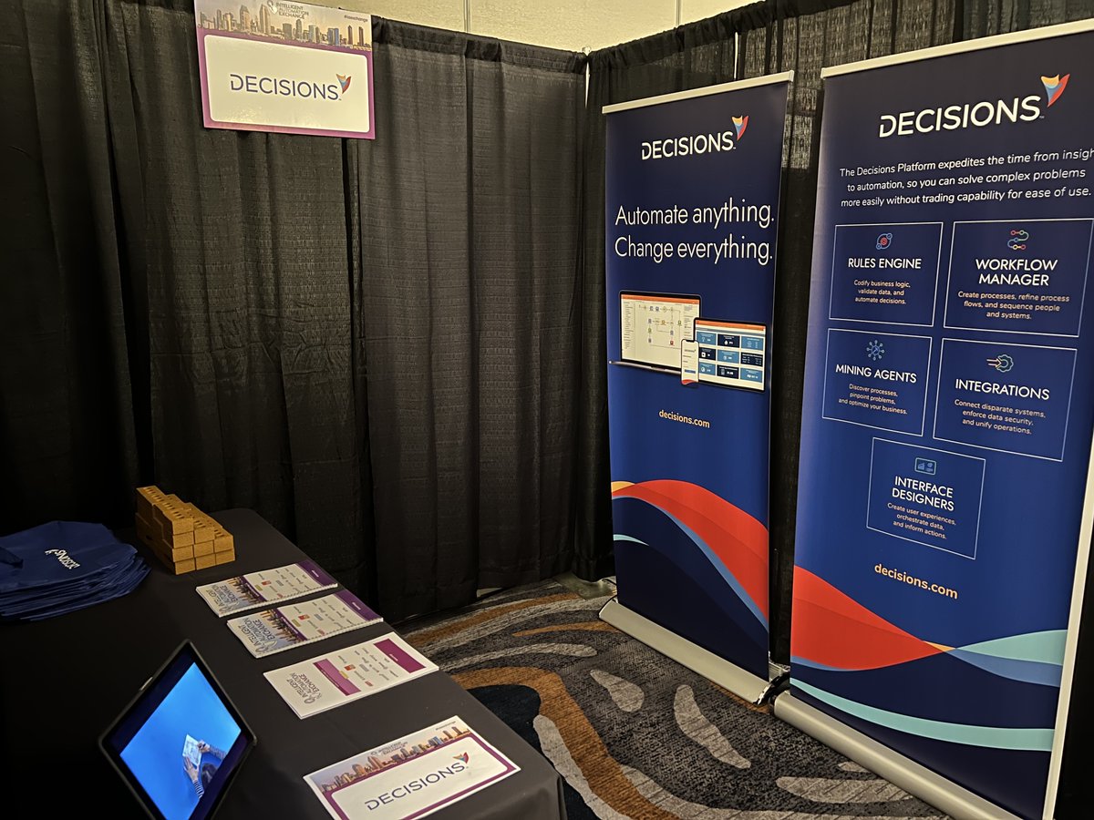 DecisionsTweets's tweet photo. Stop by the Decisions booth at the #IAExchange! We'll show you have to automate anything and change everything with our #NoCode #ProcessAutomation platform. #BusinessProcessAutomation #intelligentprocessautomation #workflowautomation #BusinessRules #processmining https://t.co/uDLjfBZveL